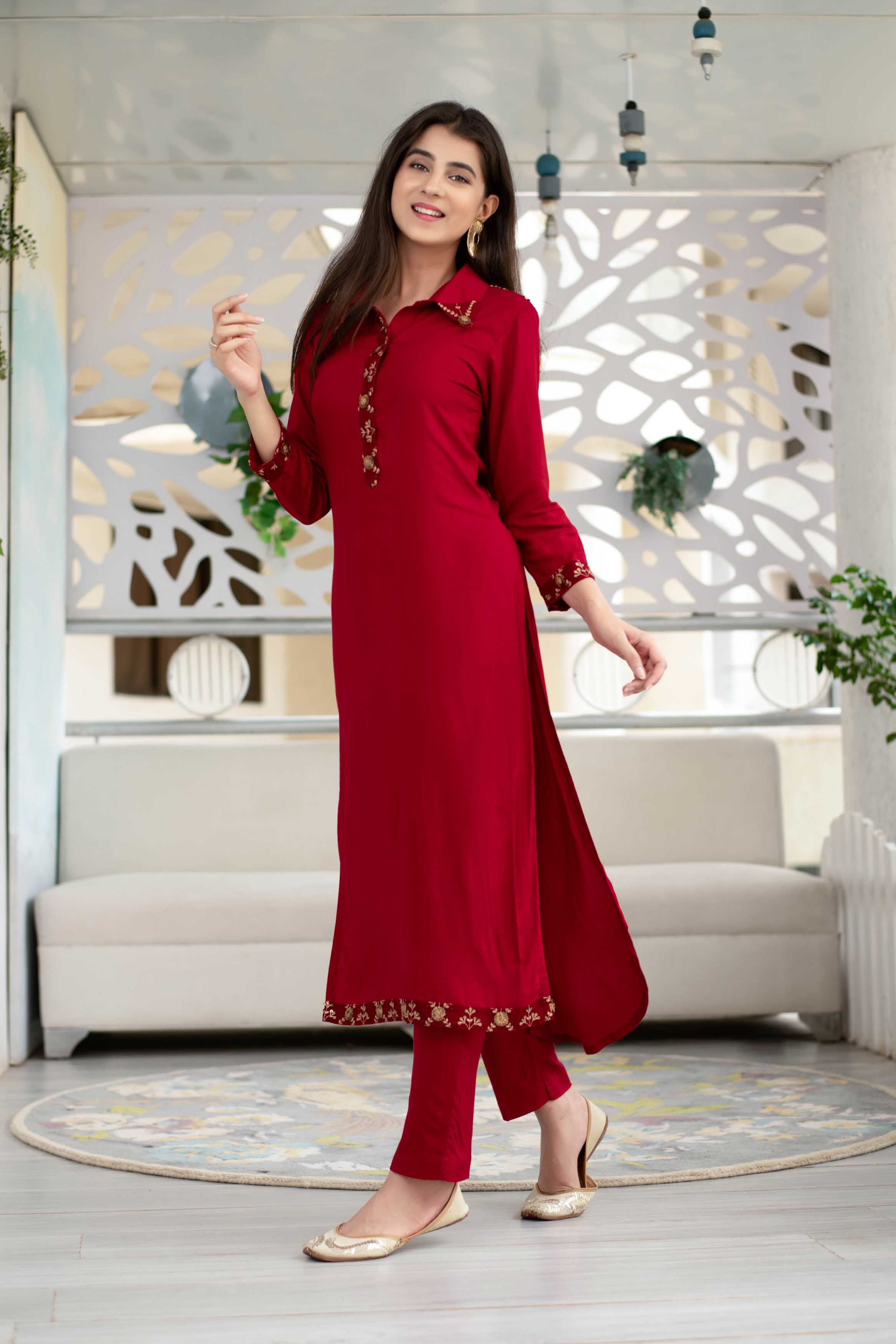 Maroon Sequin Work Kurta Set