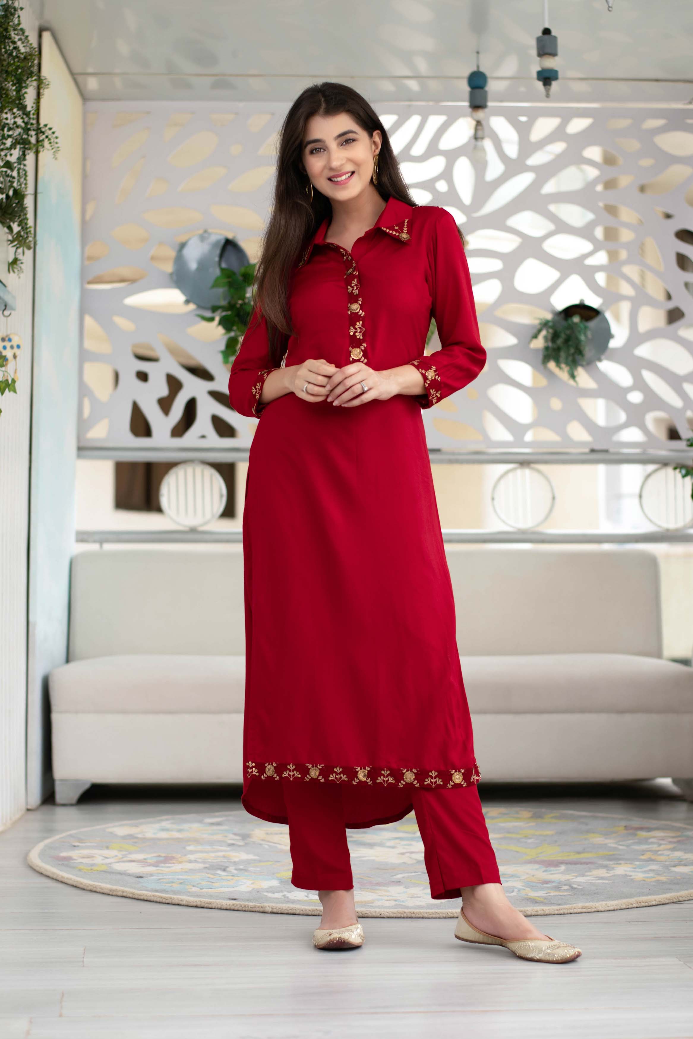 Maroon Sequin Work Kurta Set