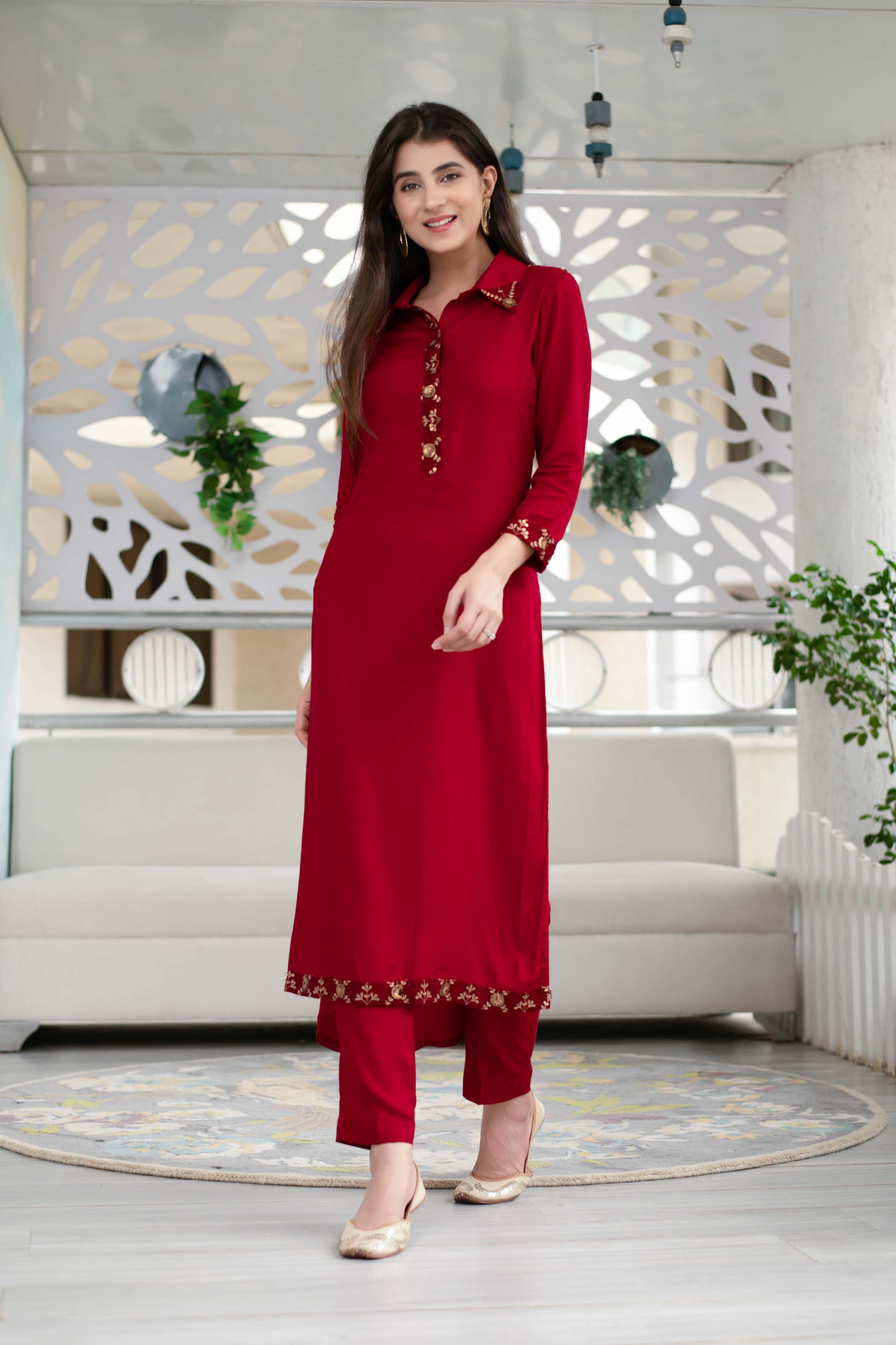 Maroon Sequin Work Kurta Set