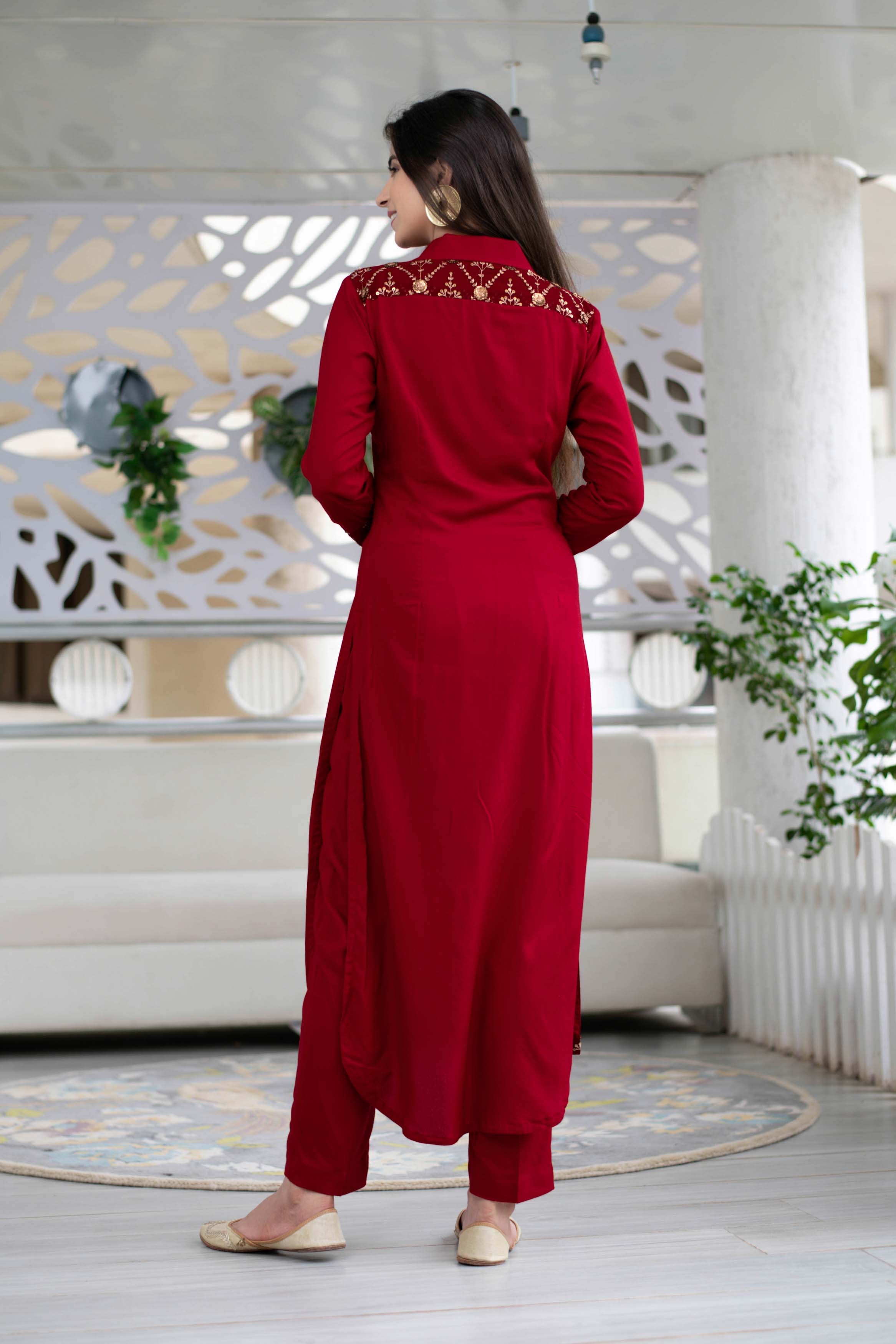 Maroon Sequin Work Kurta Set