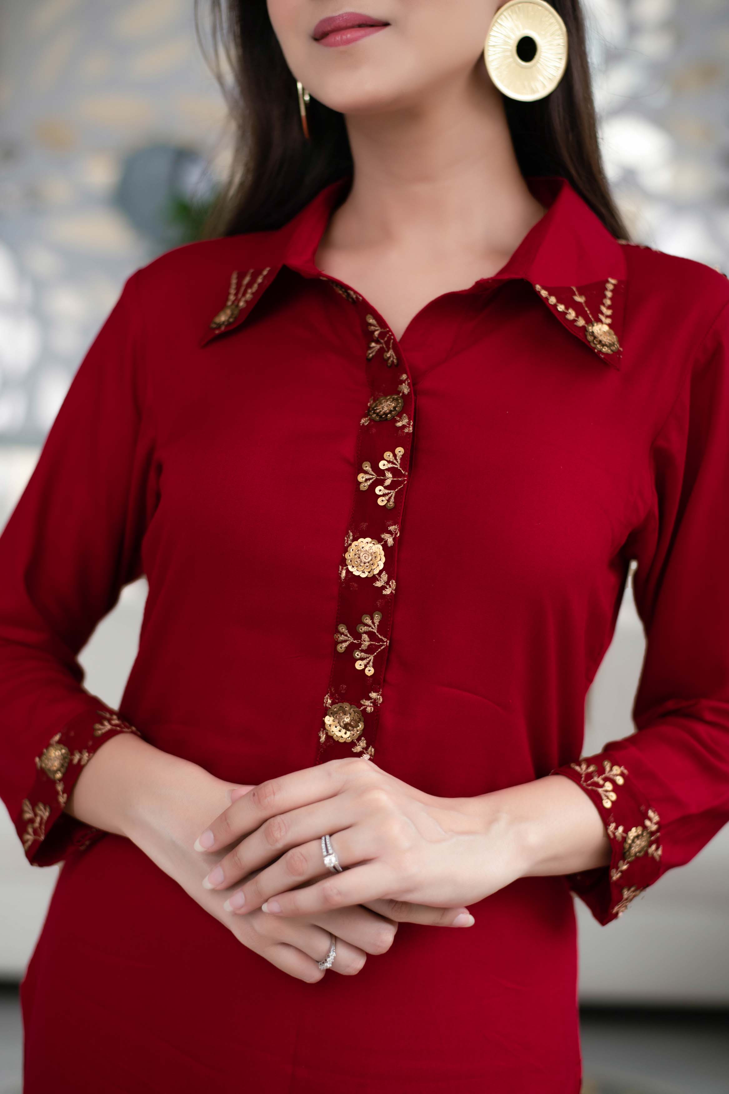 Maroon Sequin Work Kurta Set