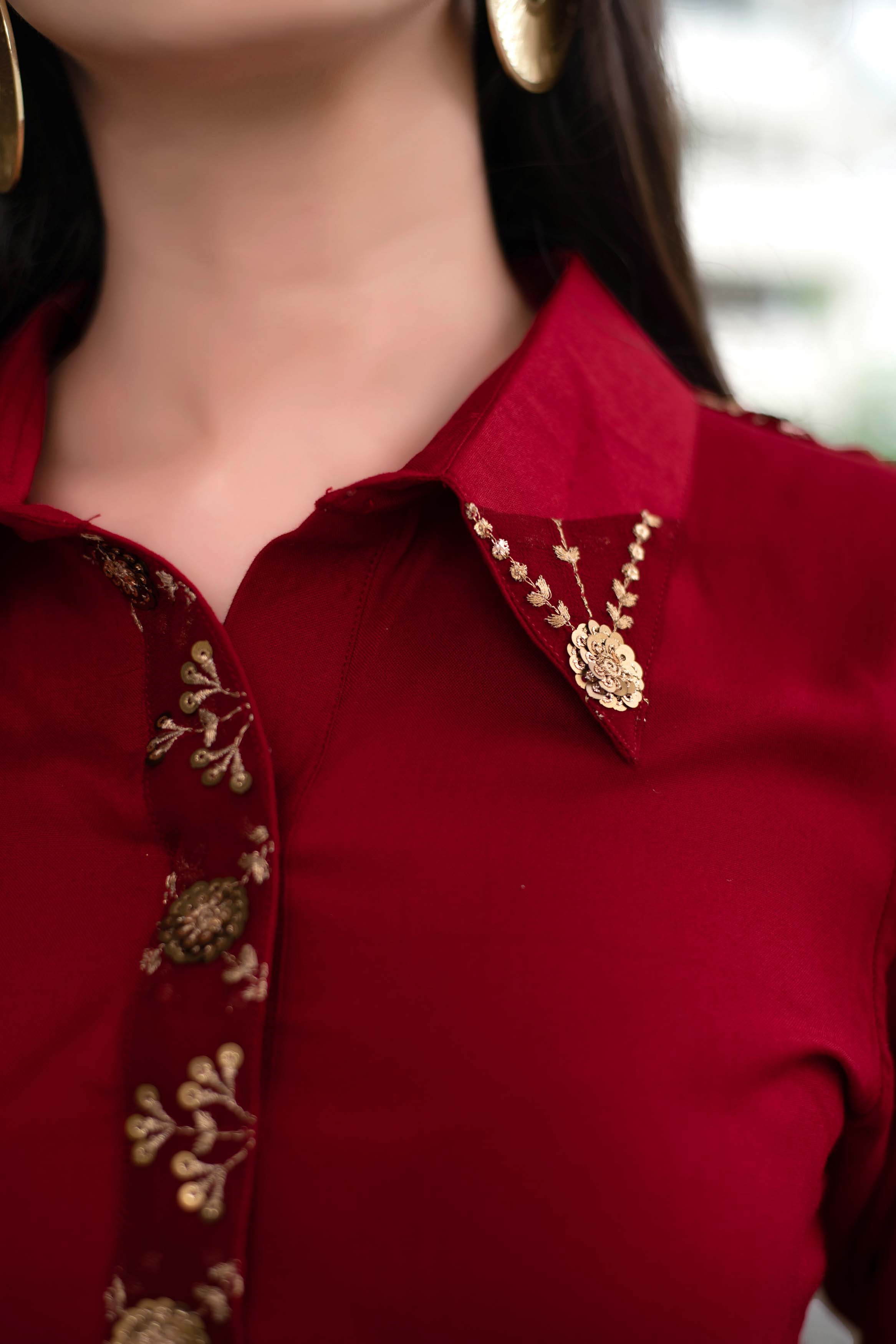 Maroon Sequin Work Kurta Set