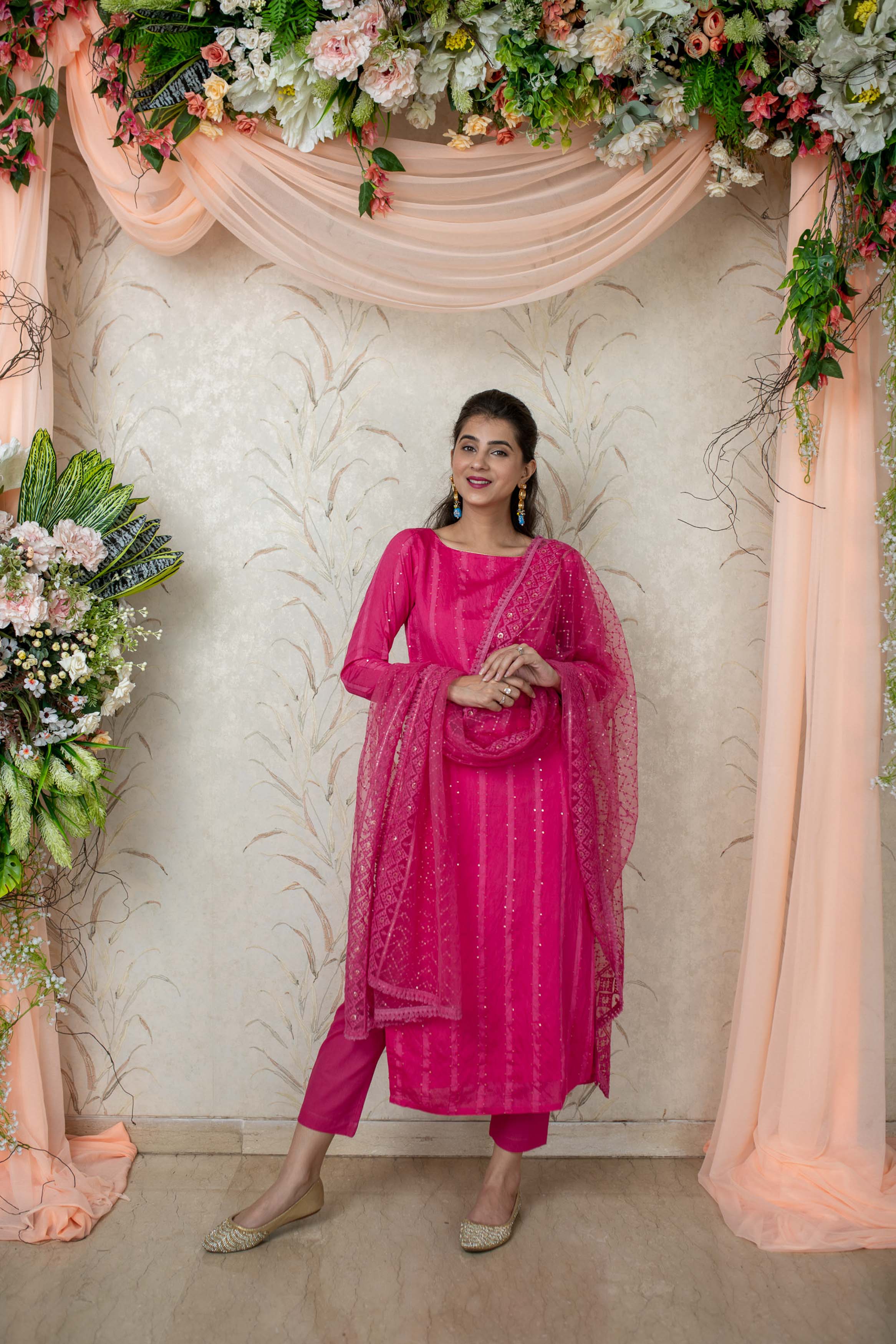 Pink Chanderi Kurta Set