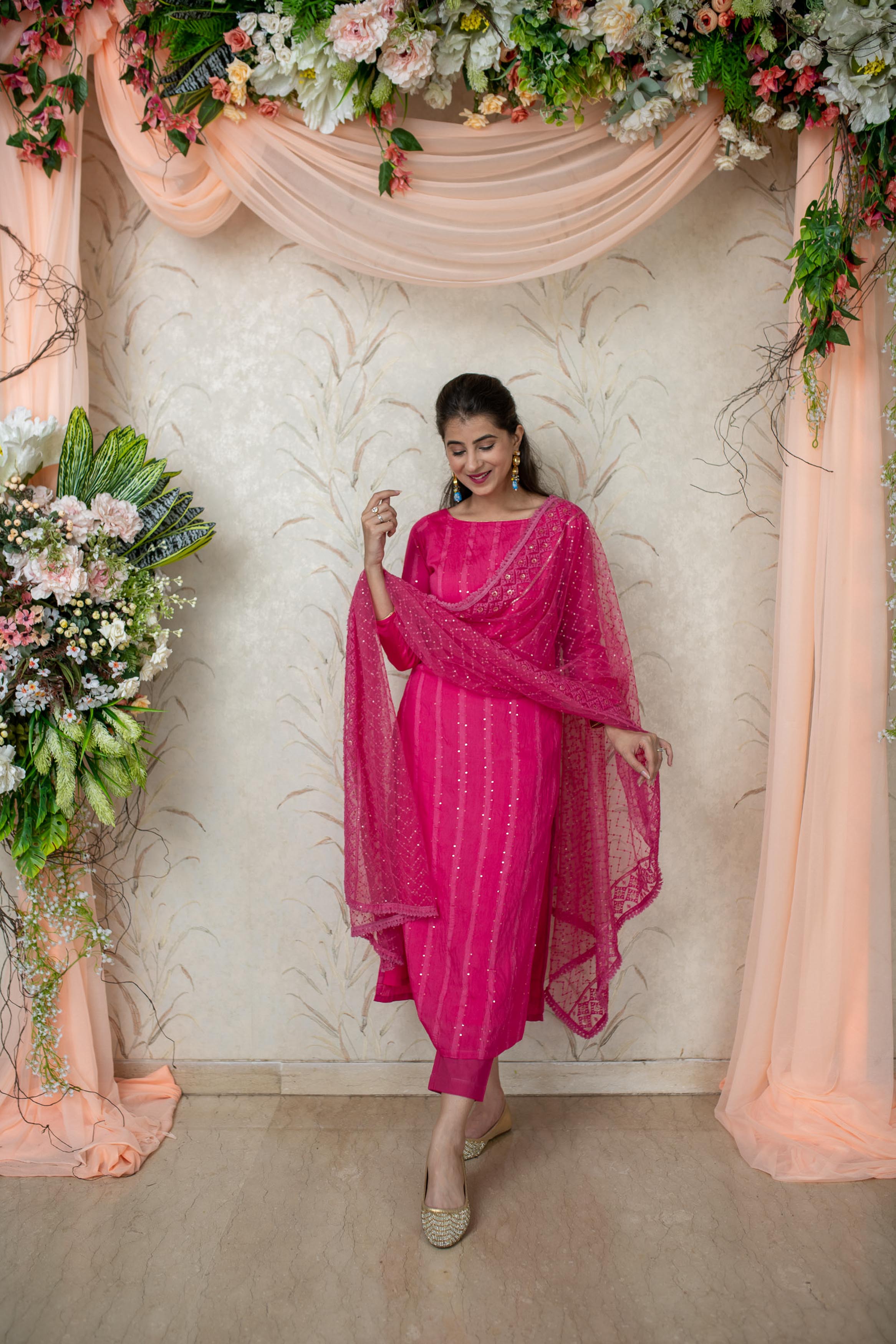 Pink Chanderi Kurta Set