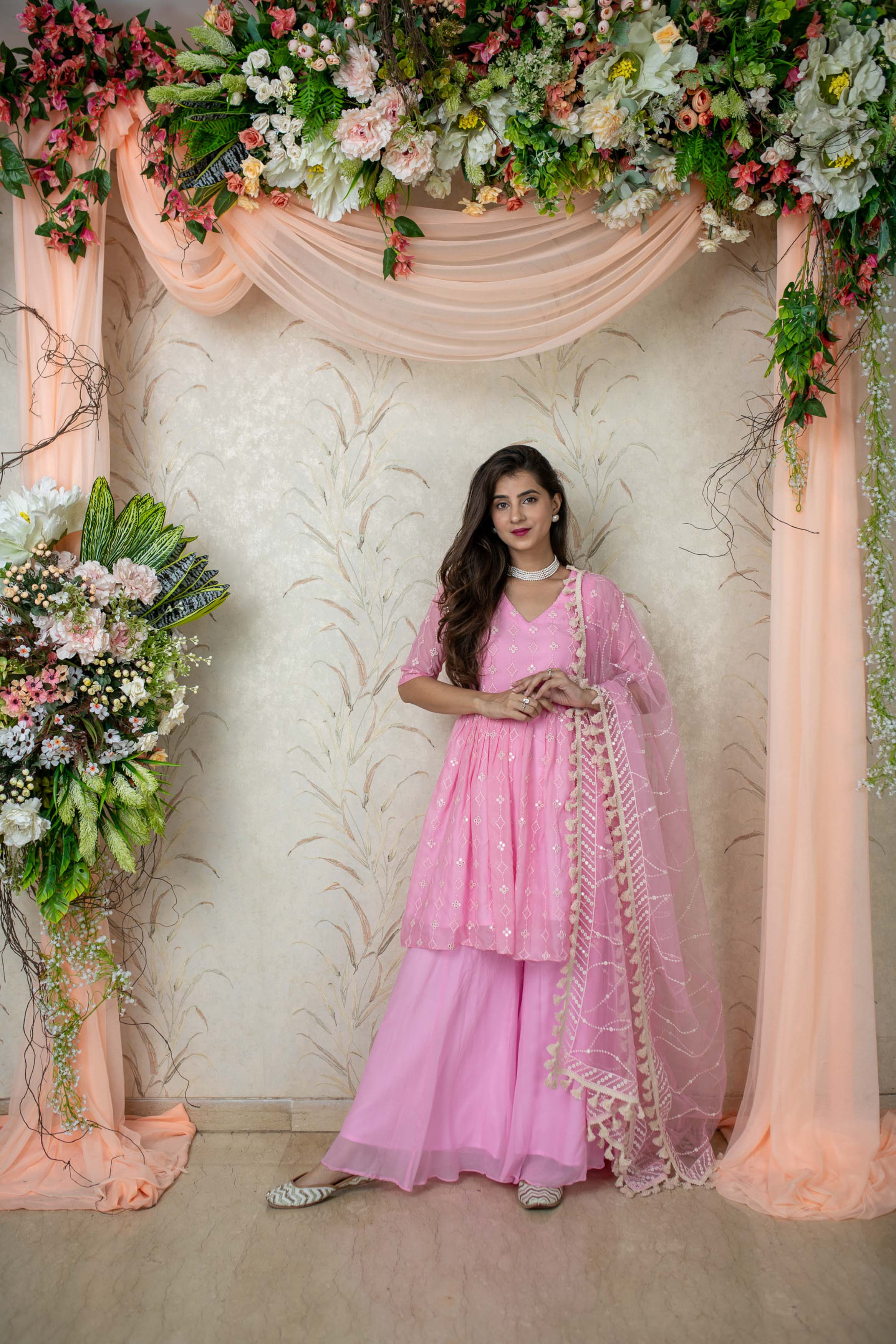 Ice Pink Peplum Kurta With Palazzo