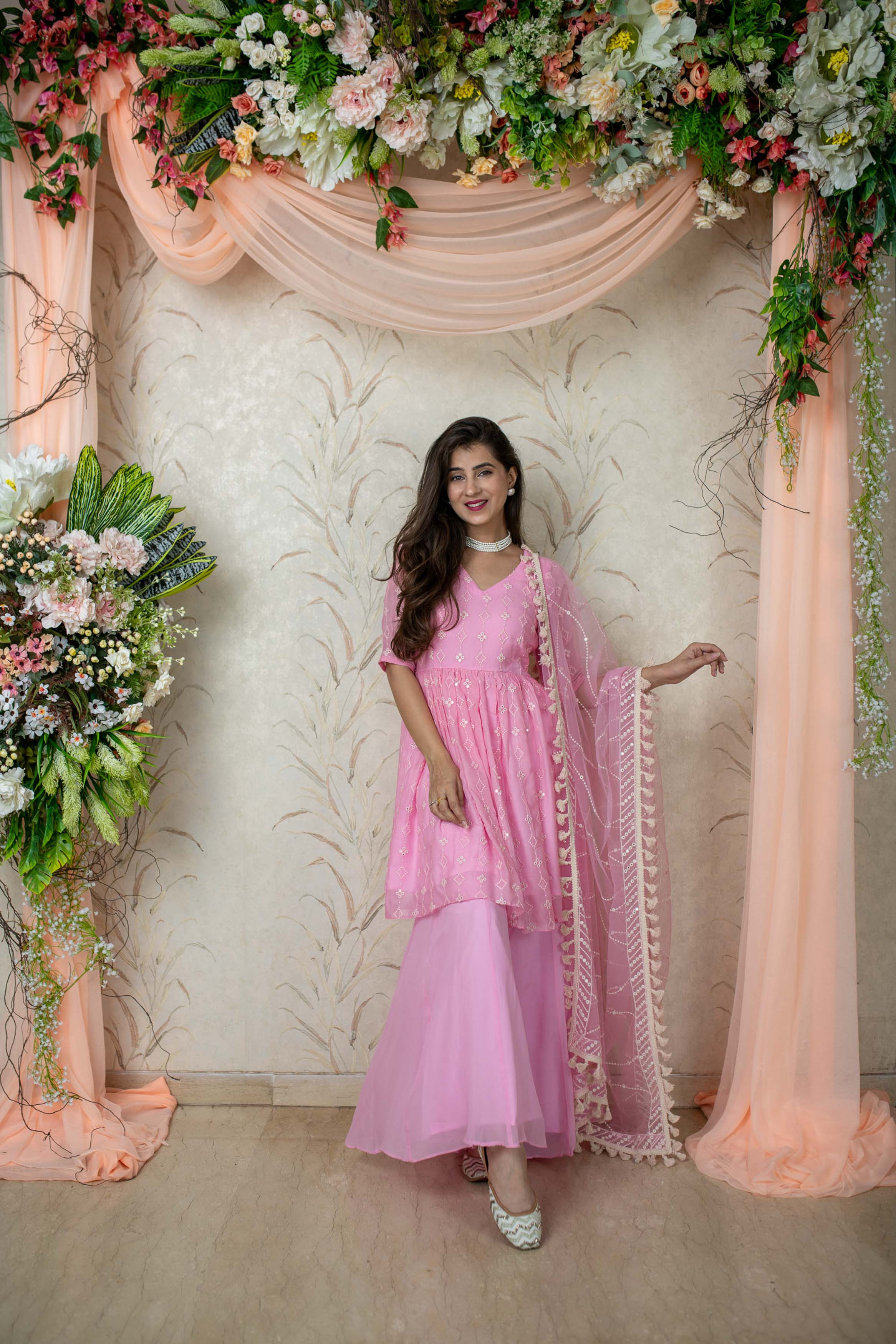 Ice Pink Peplum Kurta With Palazzo