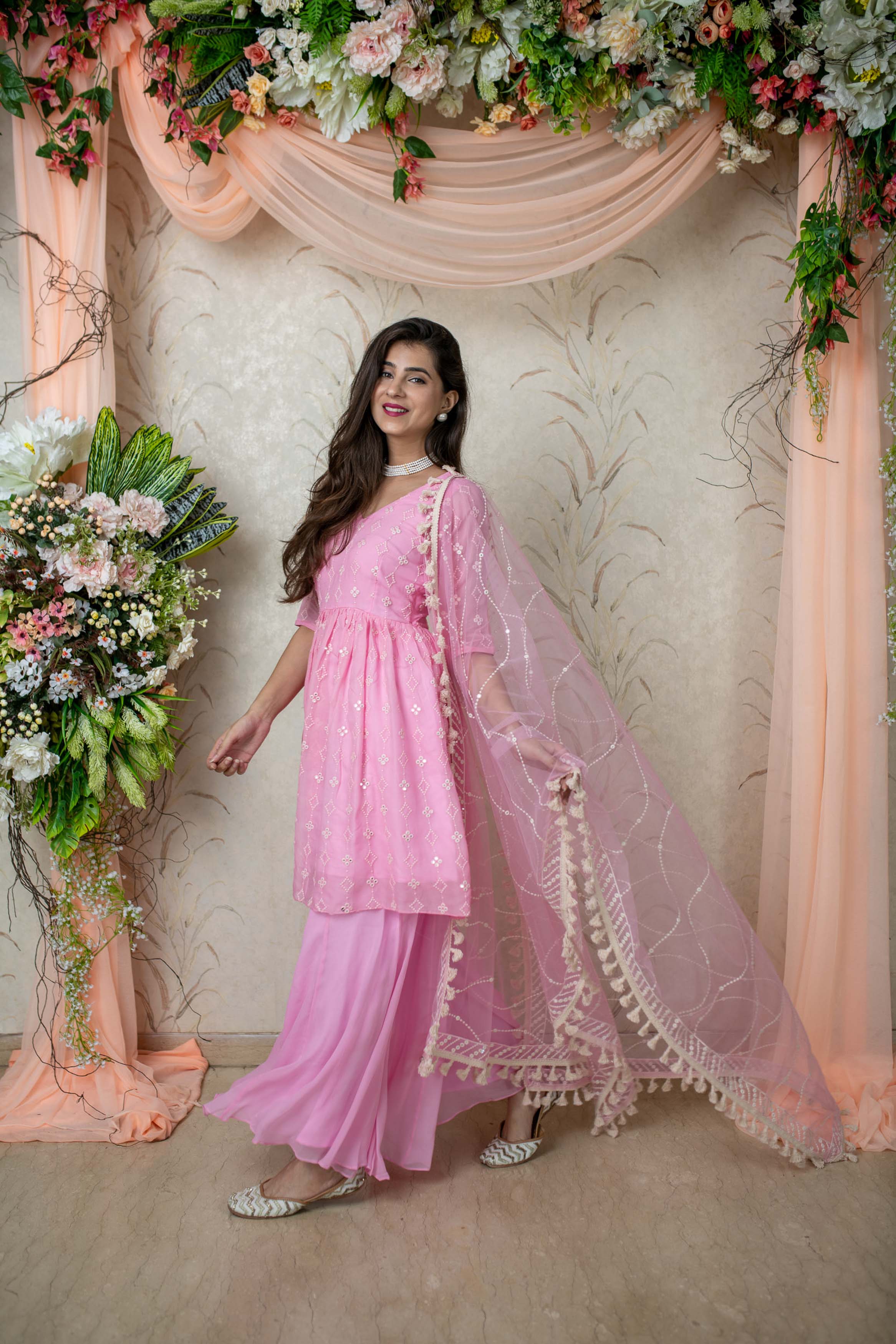 Ice Pink Peplum Kurta With Palazzo