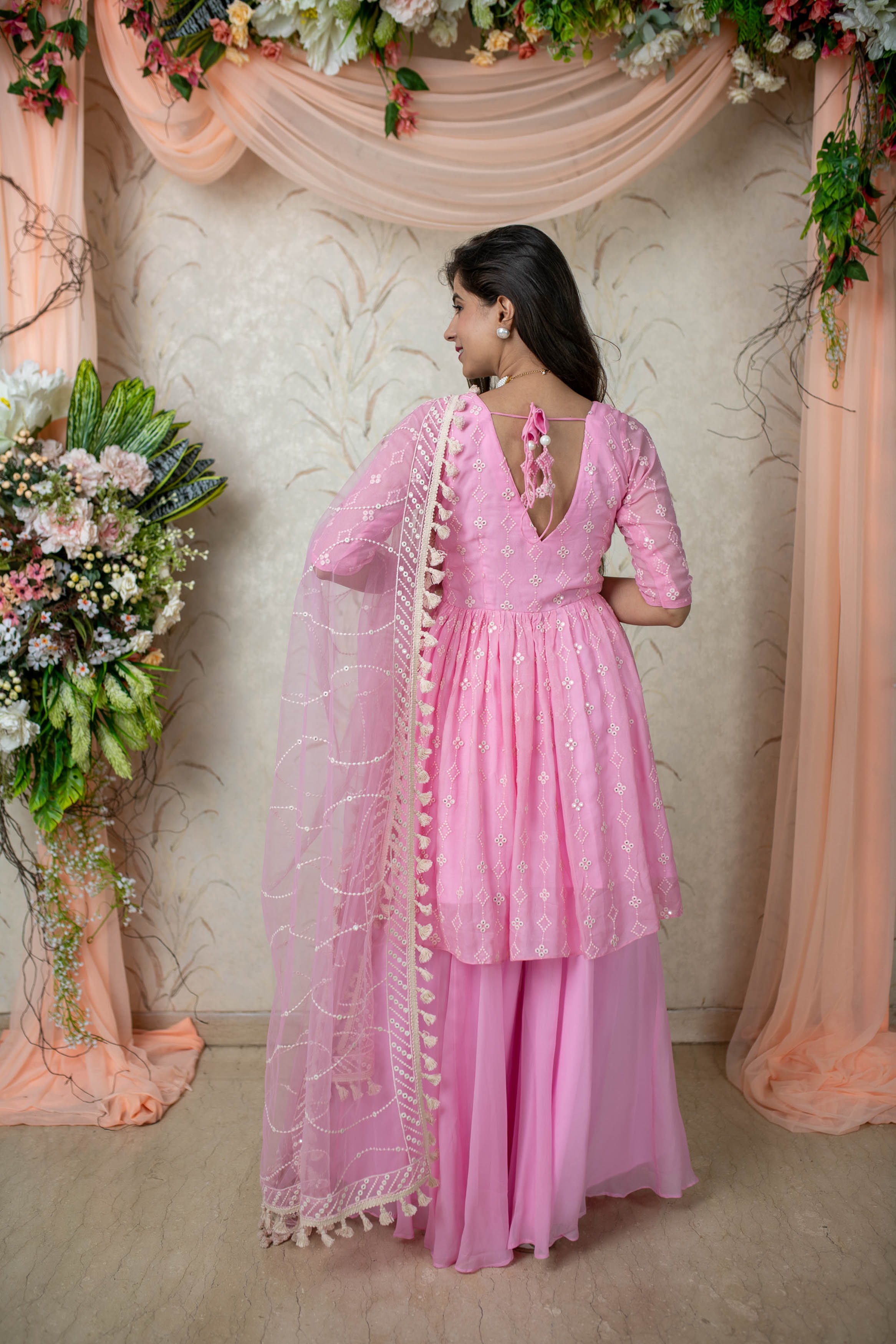 Ice Pink Peplum Kurta With Palazzo