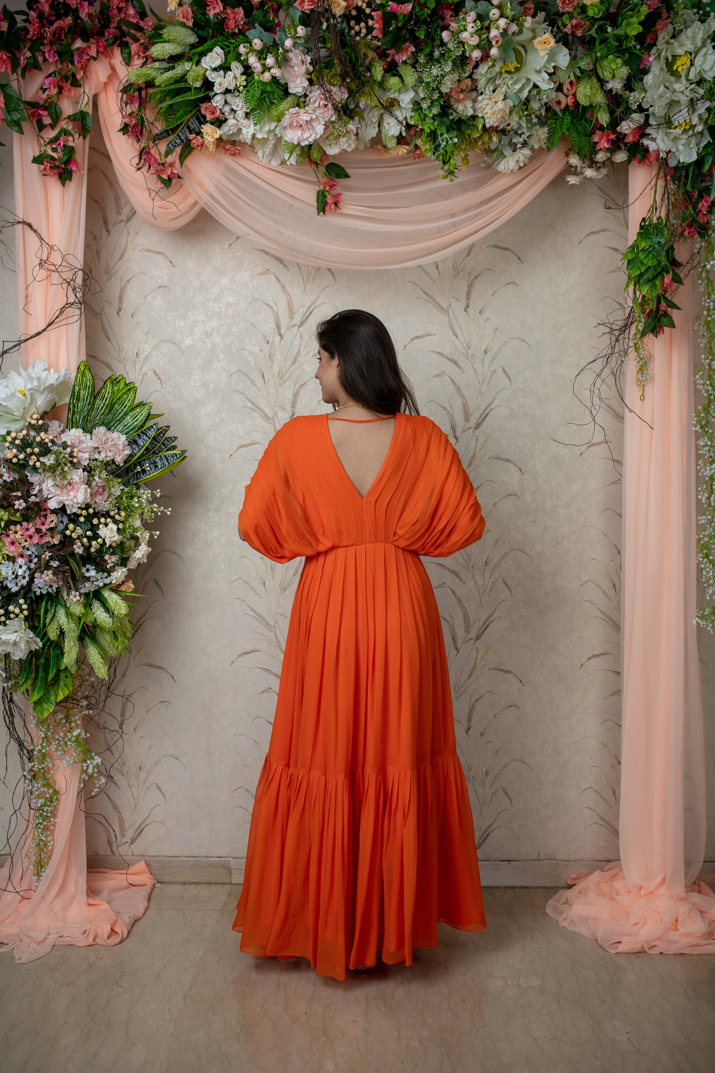 Orange Pleated Gown