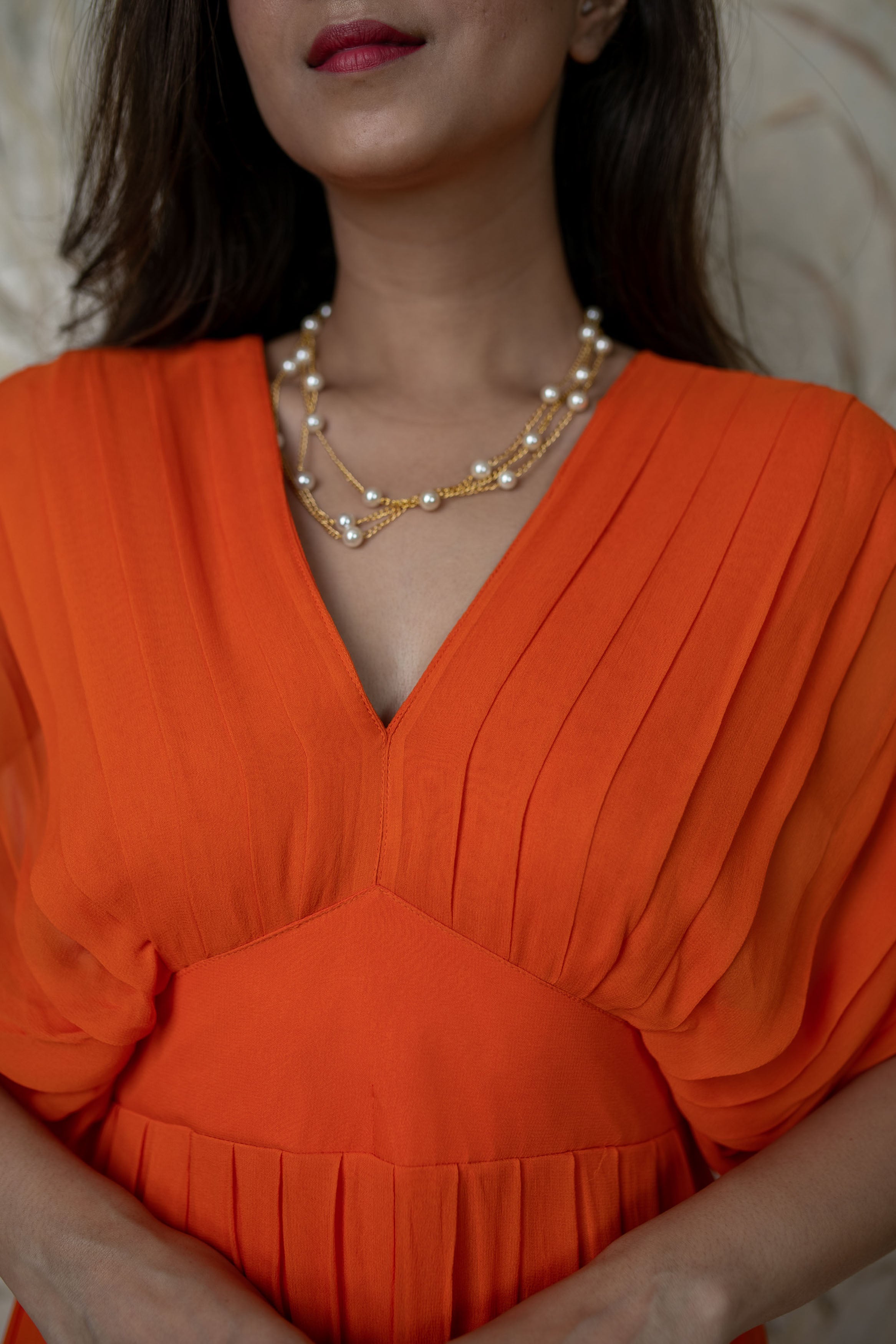 Orange Pleated Gown