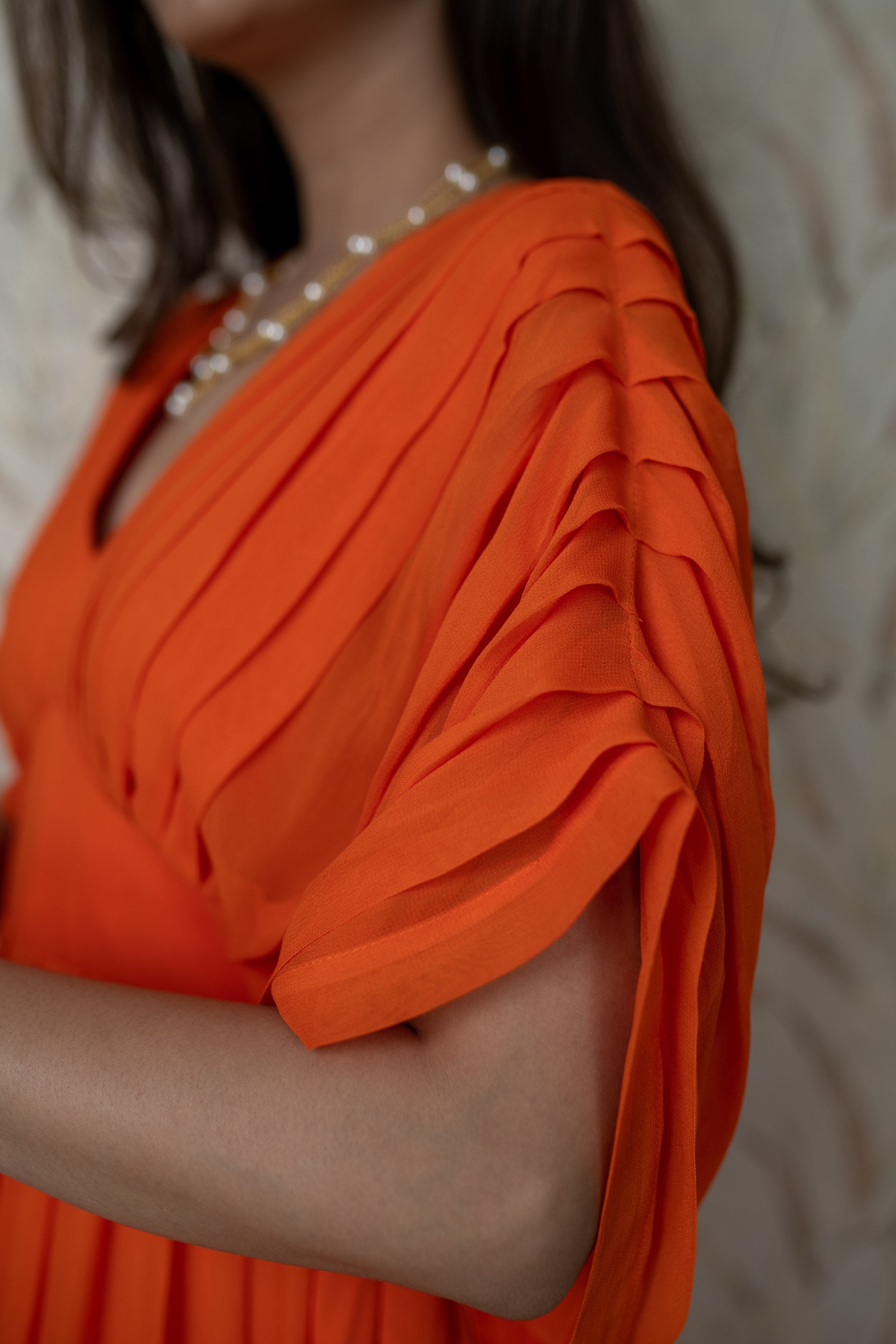 Orange Pleated Gown