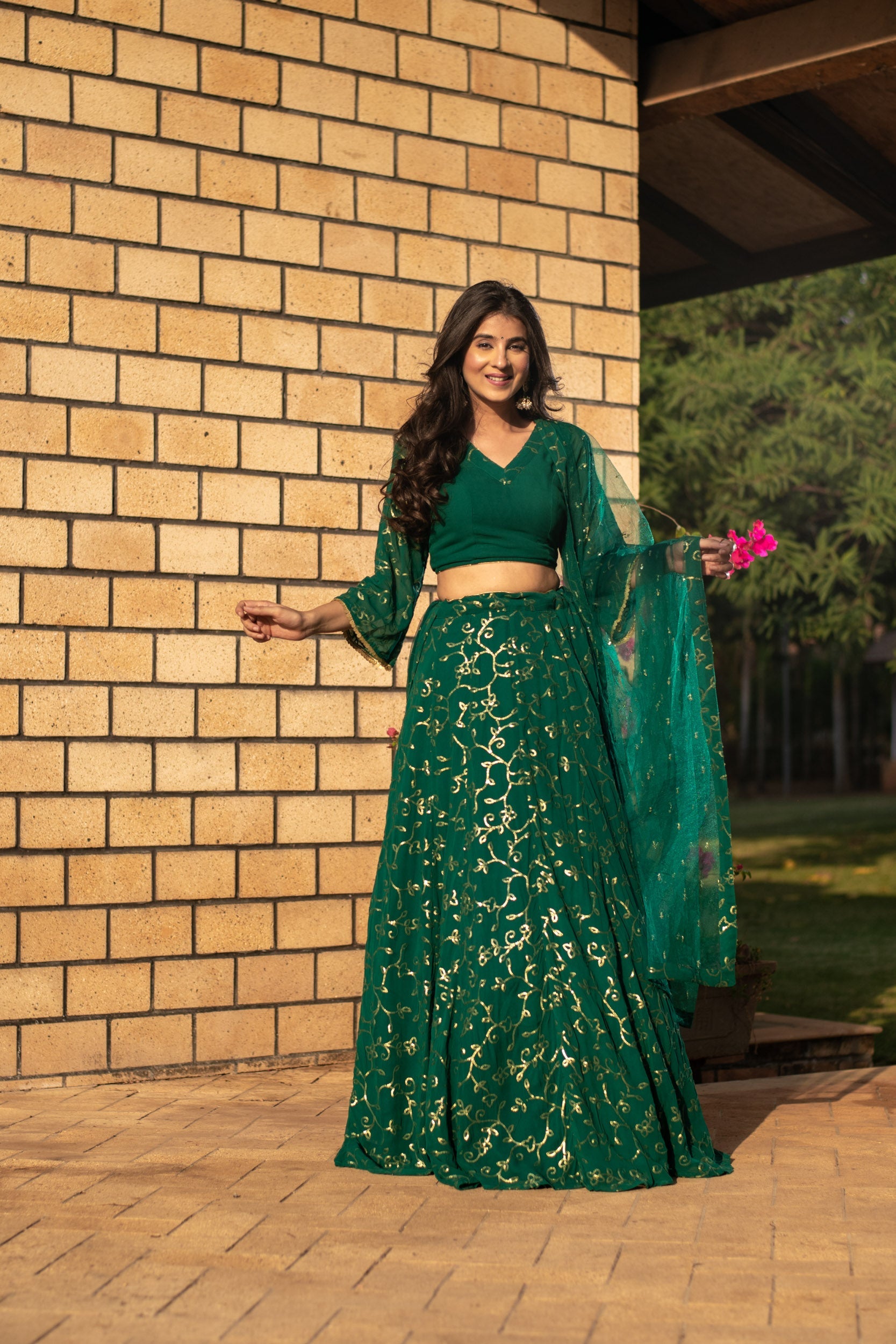 Rama Green All Over Work Lehenga