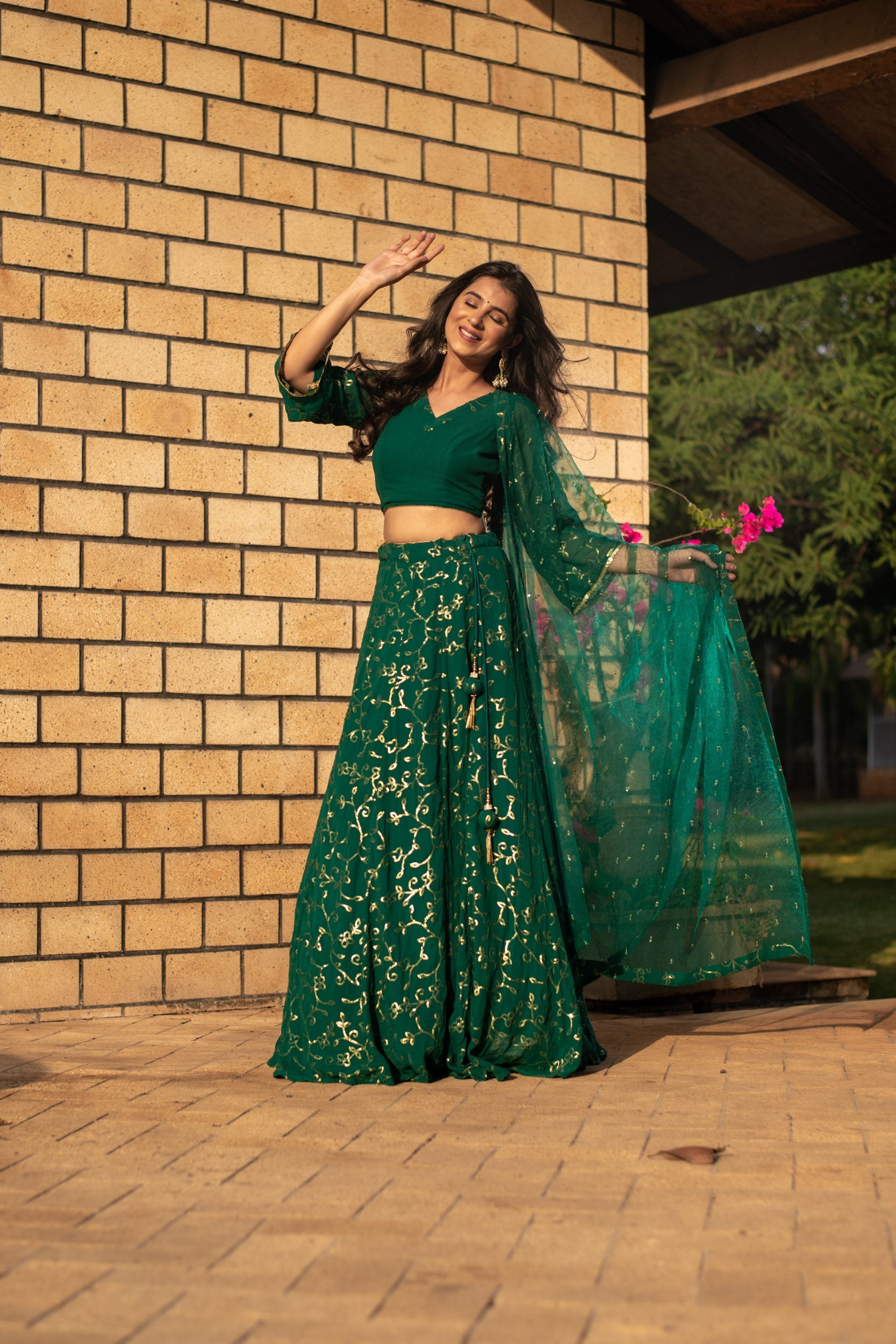 Rama Green All Over Work Lehenga