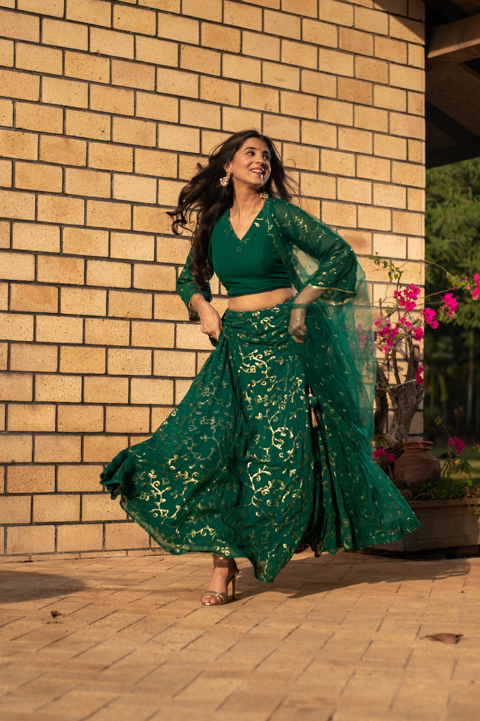 Rama Green All Over Work Lehenga