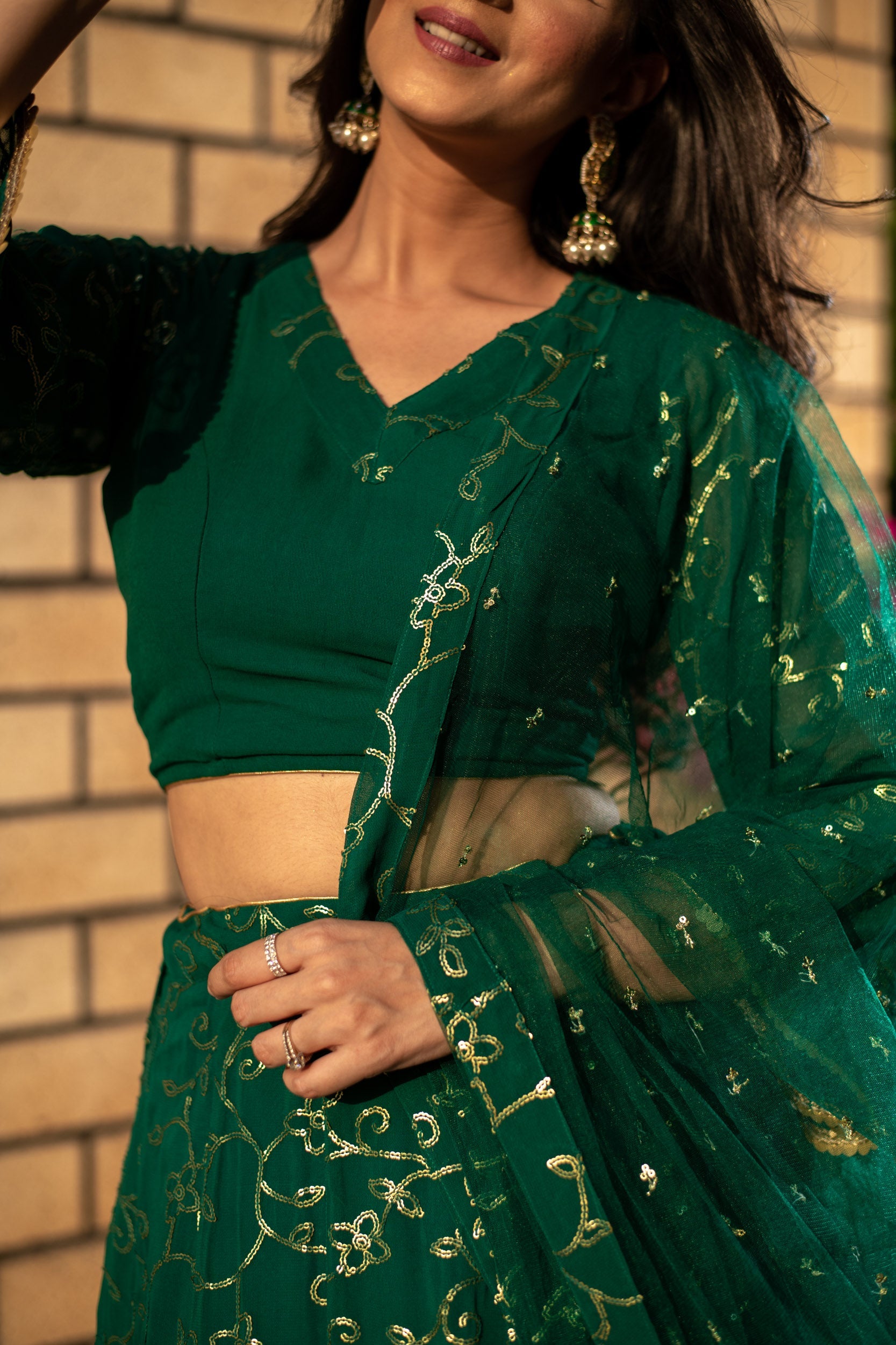 Rama Green All Over Work Lehenga