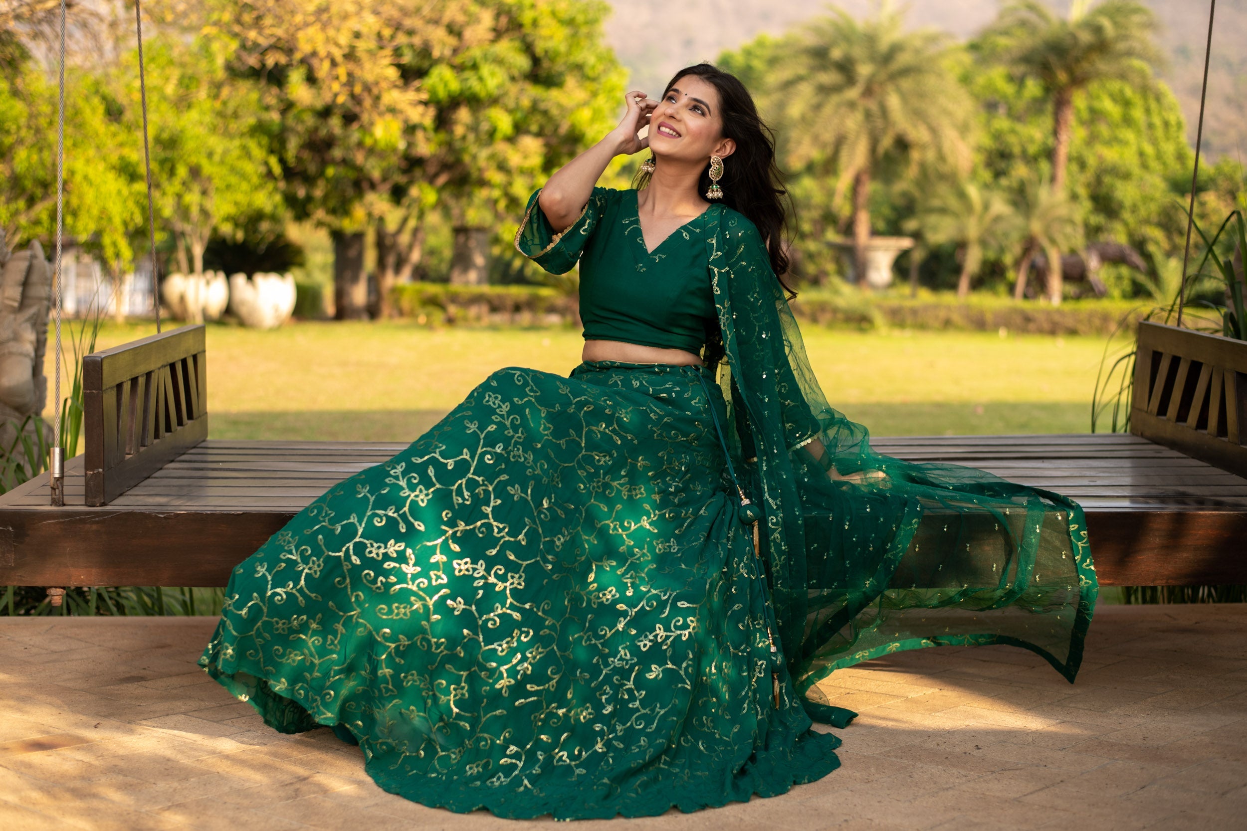 Rama Green All Over Work Lehenga