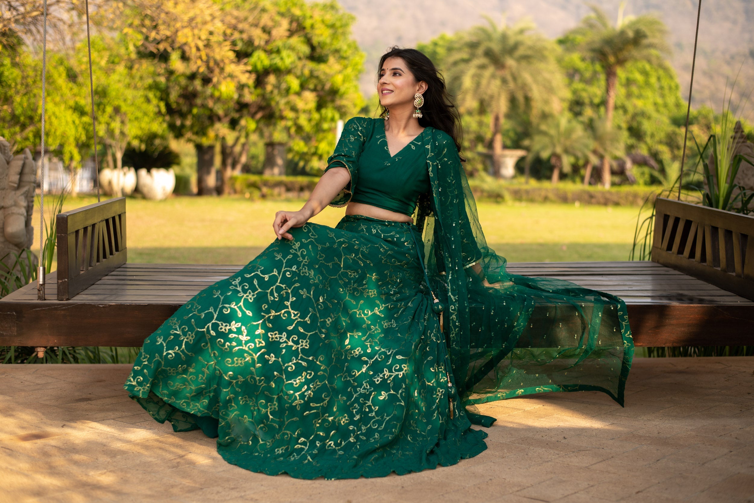 Rama Green All Over Work Lehenga