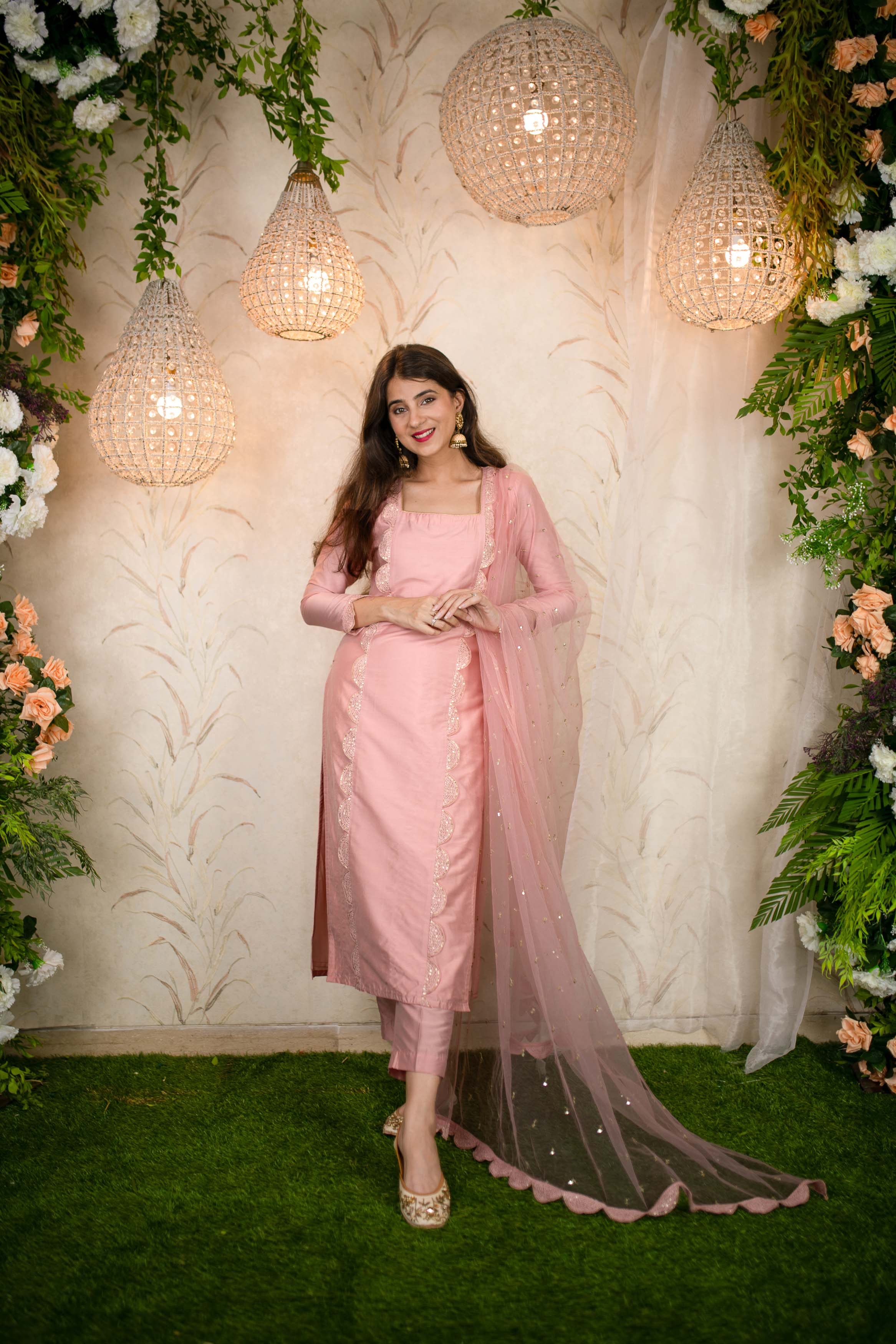 Peach Lace Kurta Set