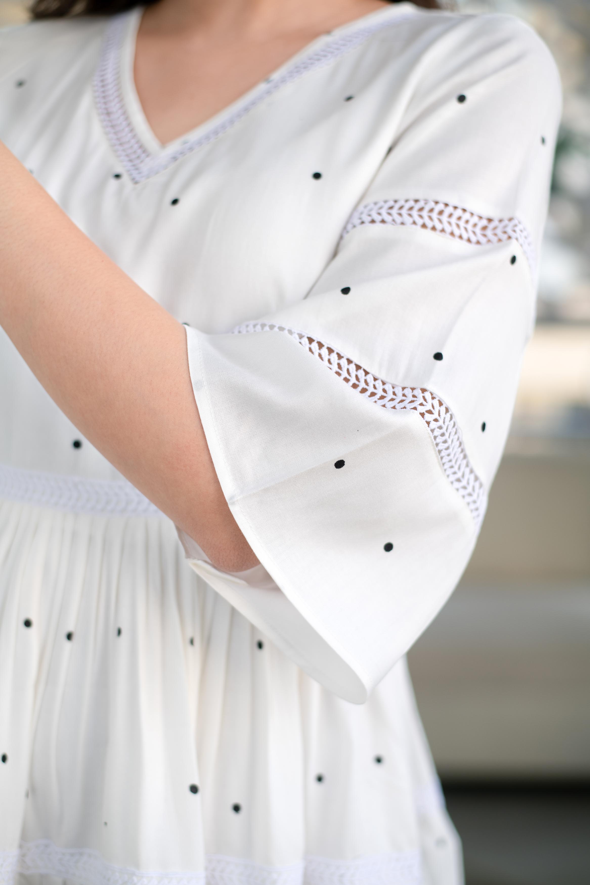 White Polka Dot Ruffle Fit And Flare Short Dress