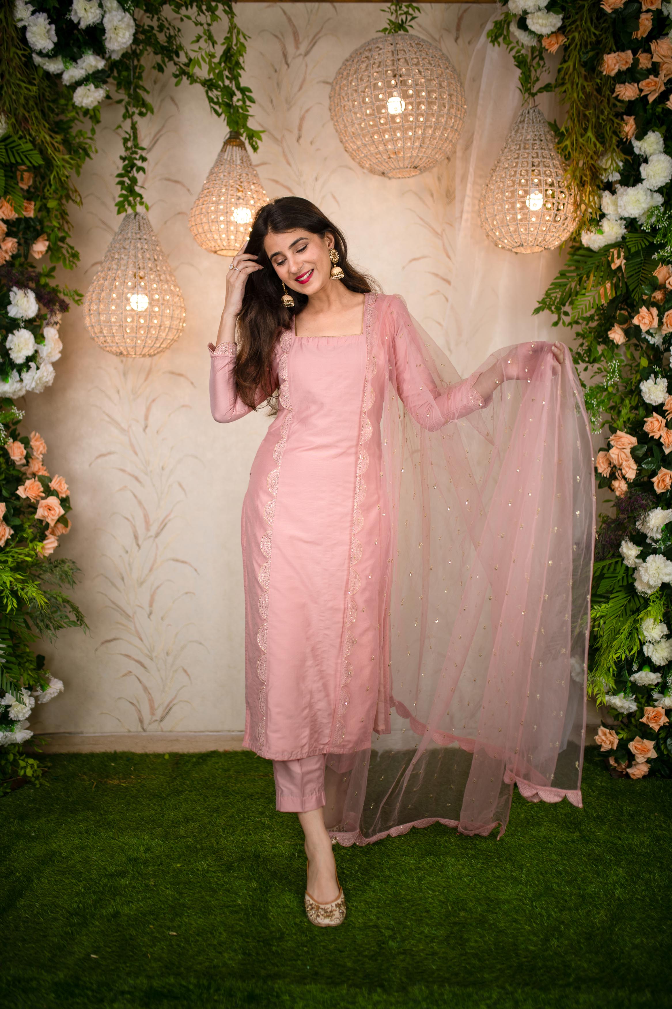 Peach Lace Kurta Set