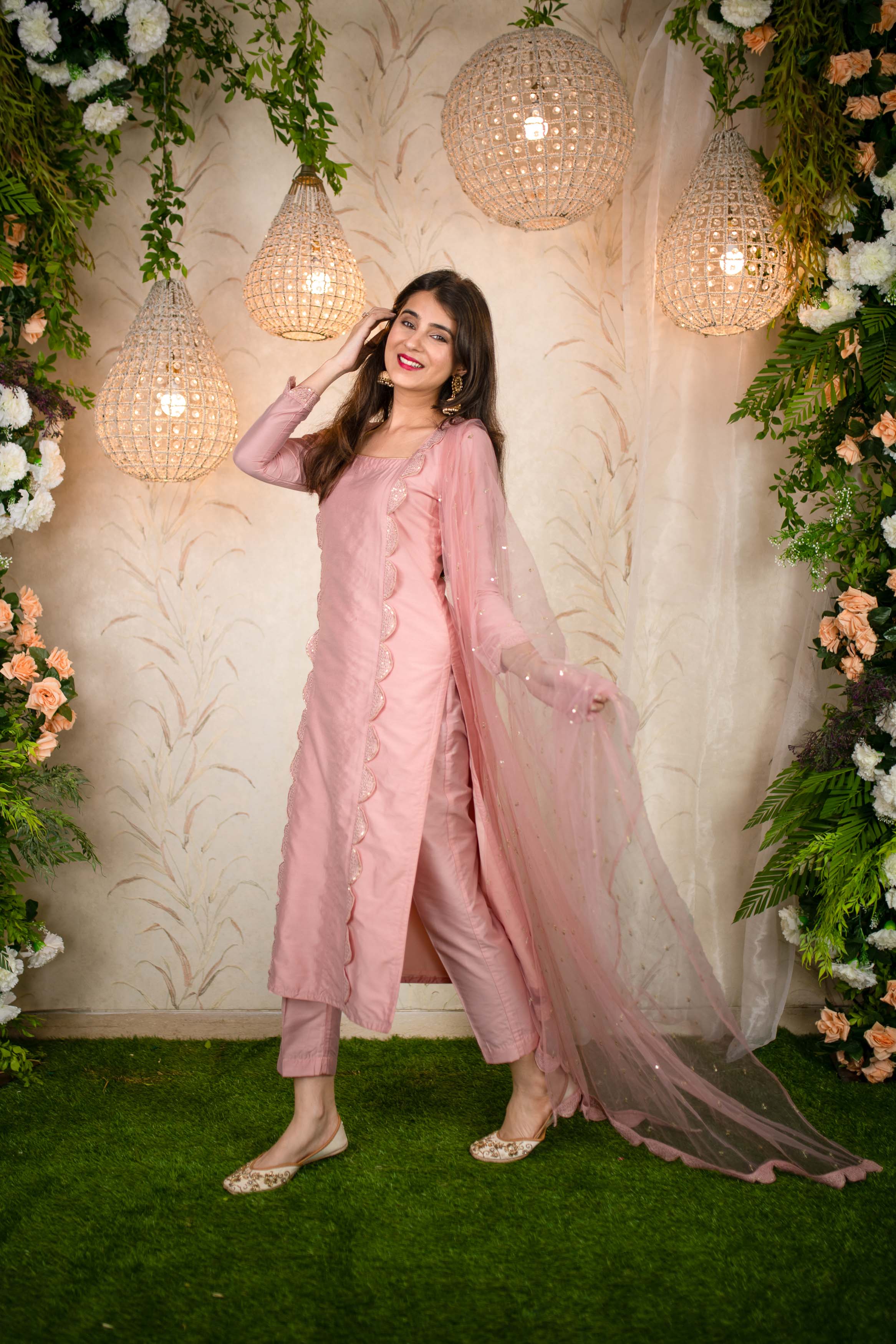 Peach Lace Kurta Set