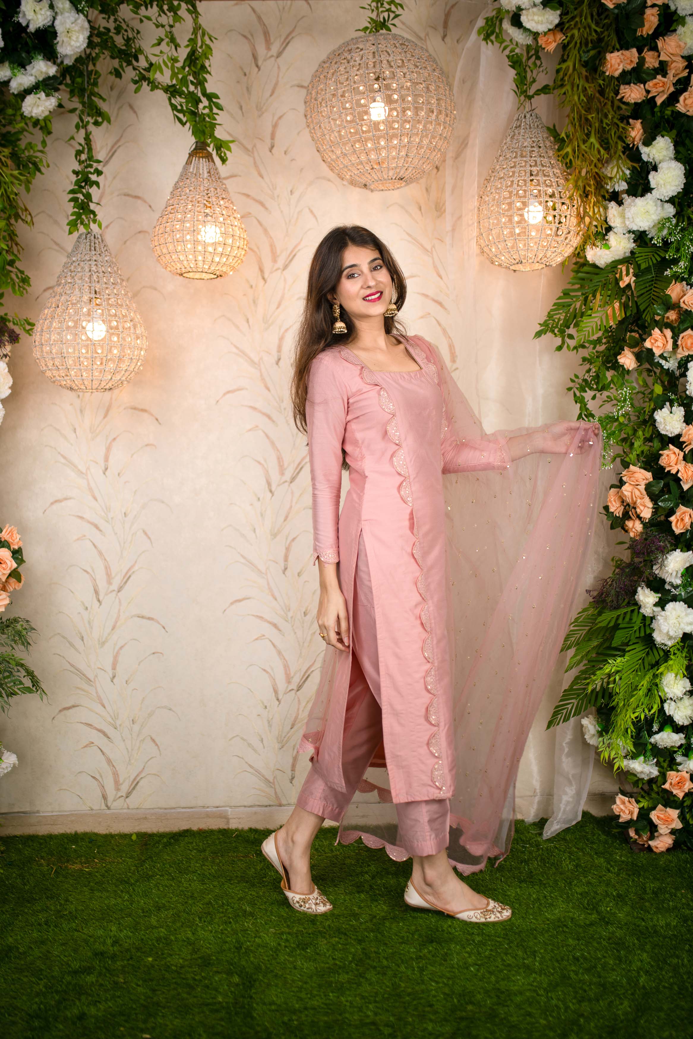 Peach Lace Kurta Set