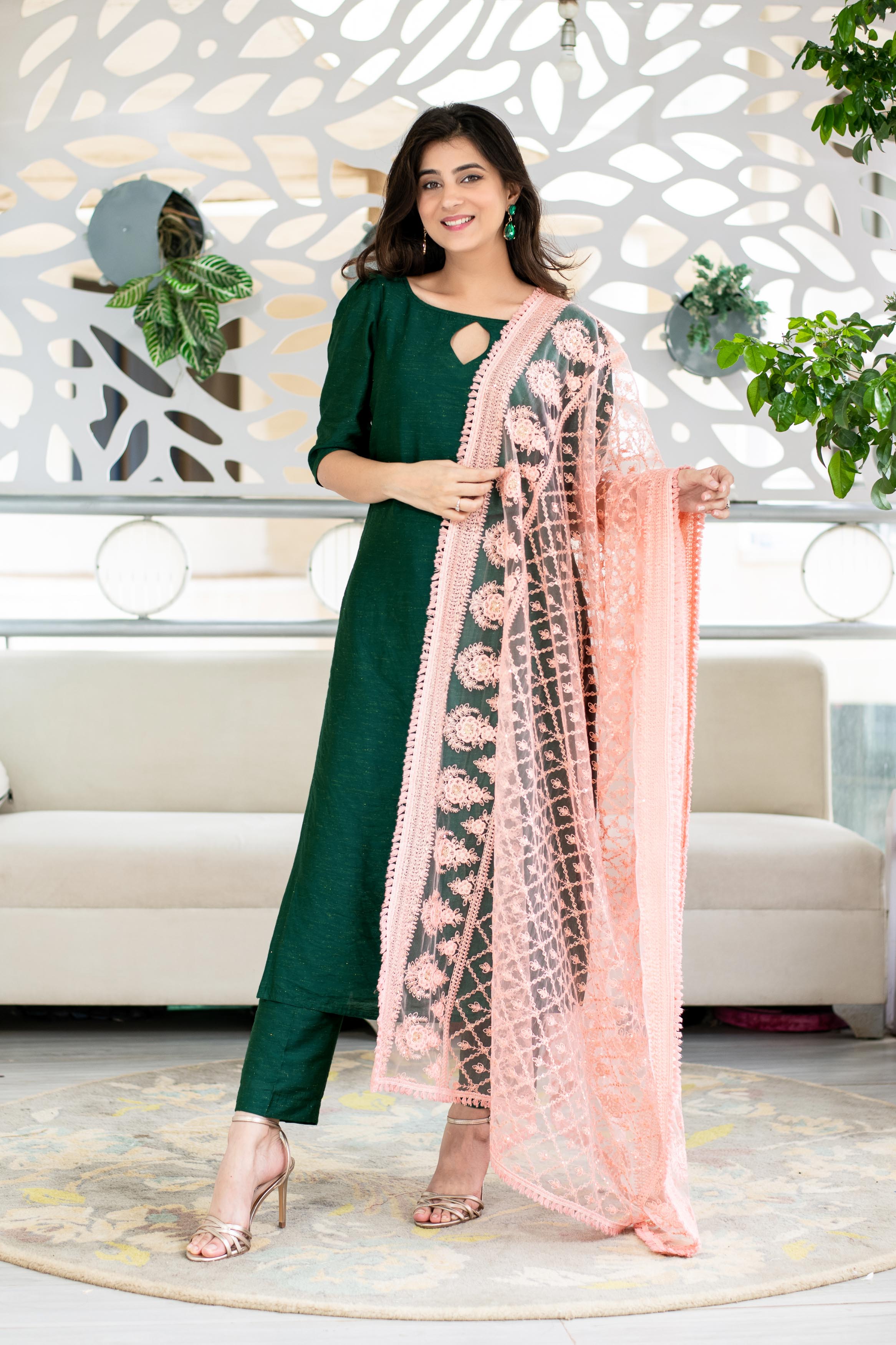 Rama Green Kurta With Heavy Dupatta