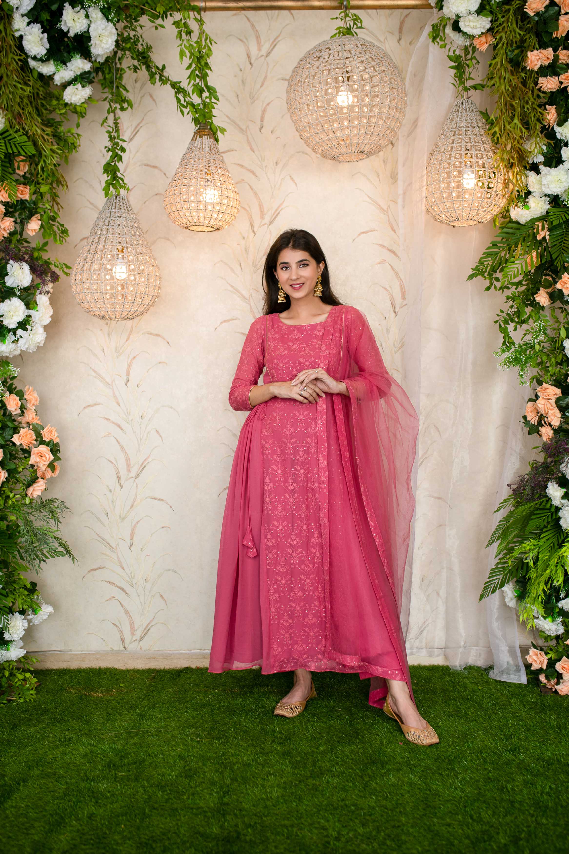 Blush Pink Gathered Long Kurta