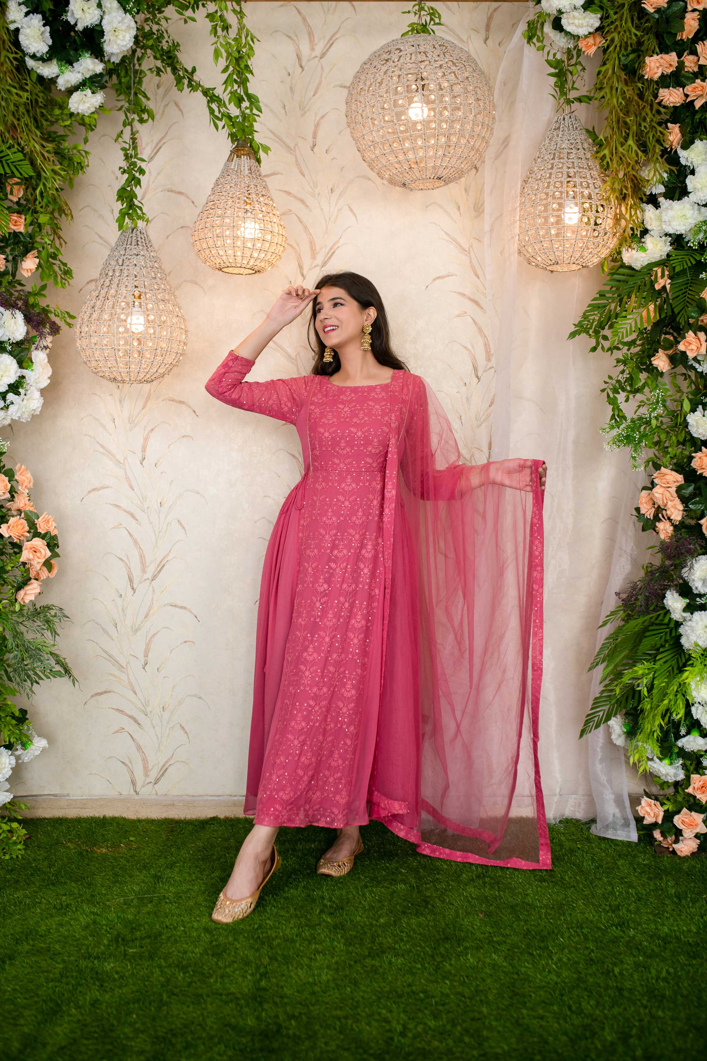 Blush Pink Gathered Long Kurta