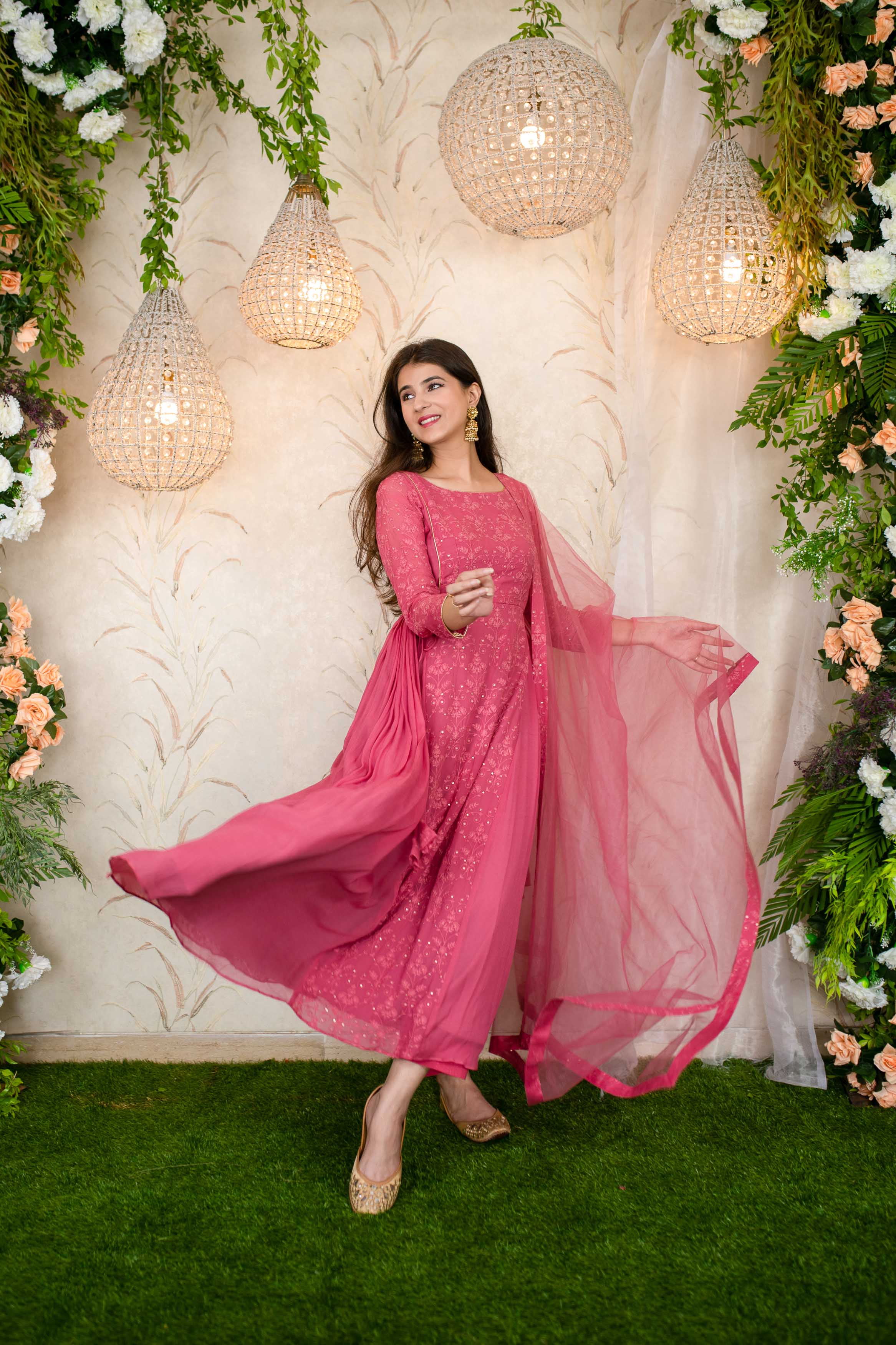 Blush Pink Gathered Long Kurta