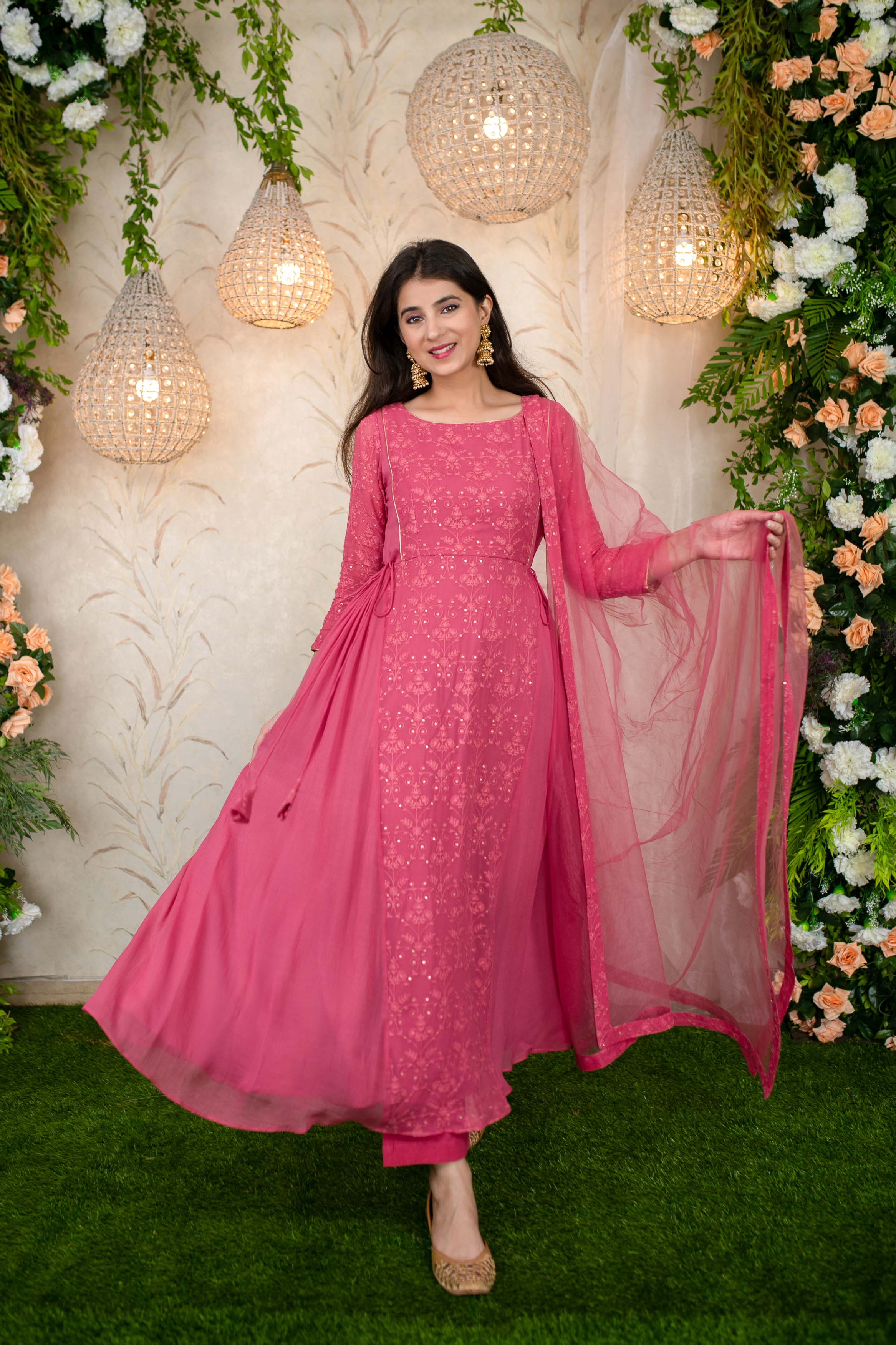 Blush Pink Gathered Long Kurta