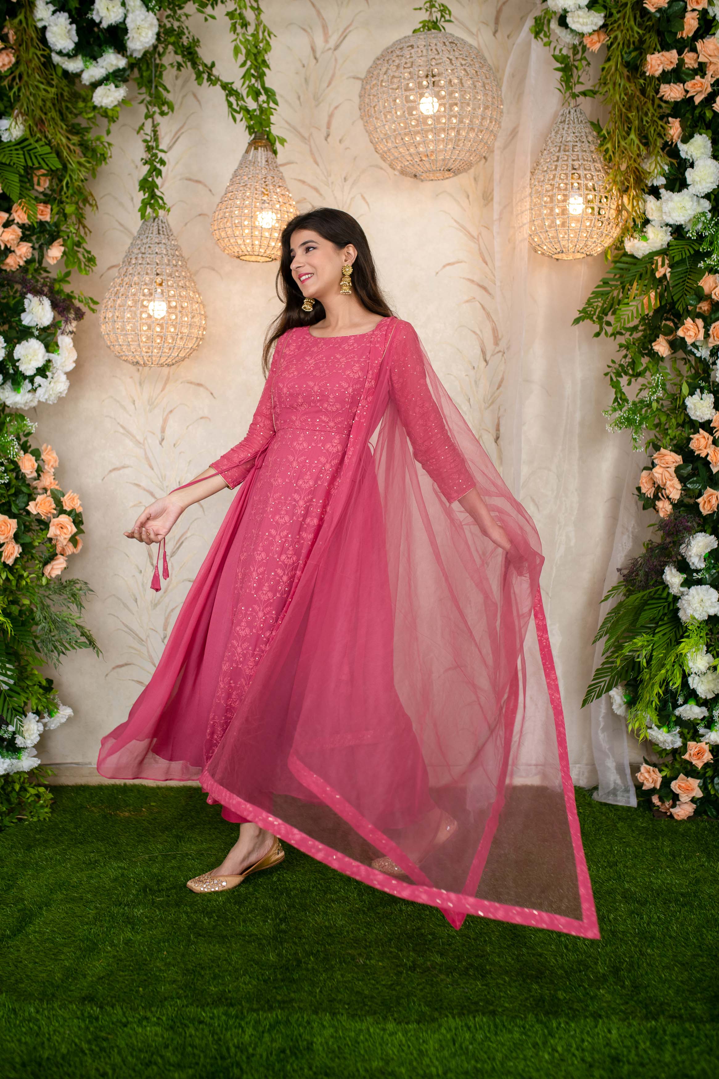 Blush Pink Gathered Long Kurta