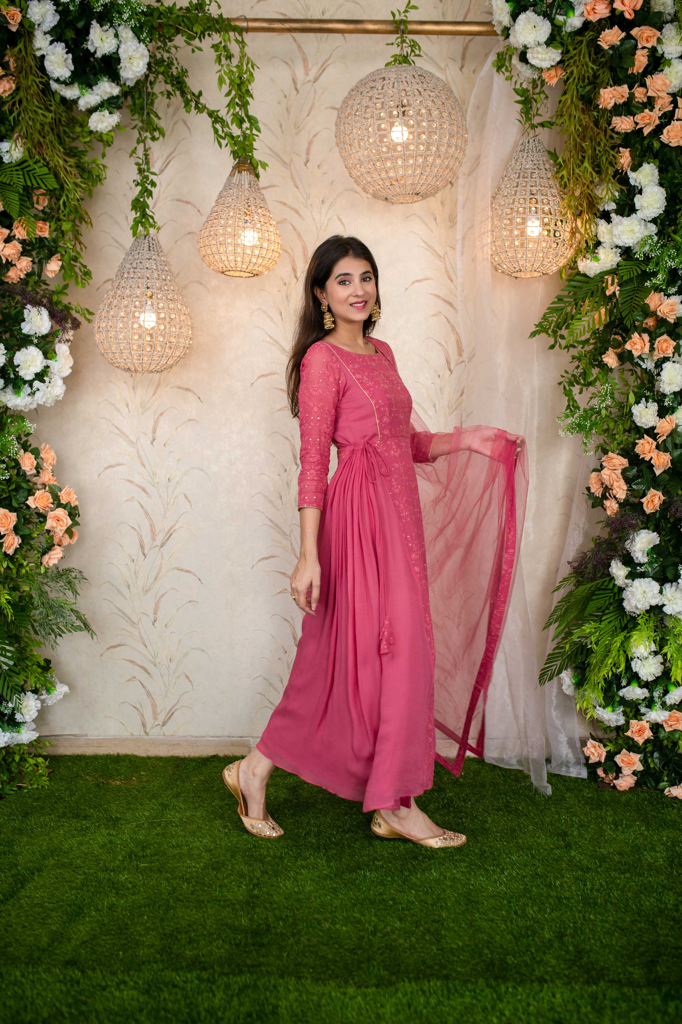 Blush Pink Gathered Long Kurta