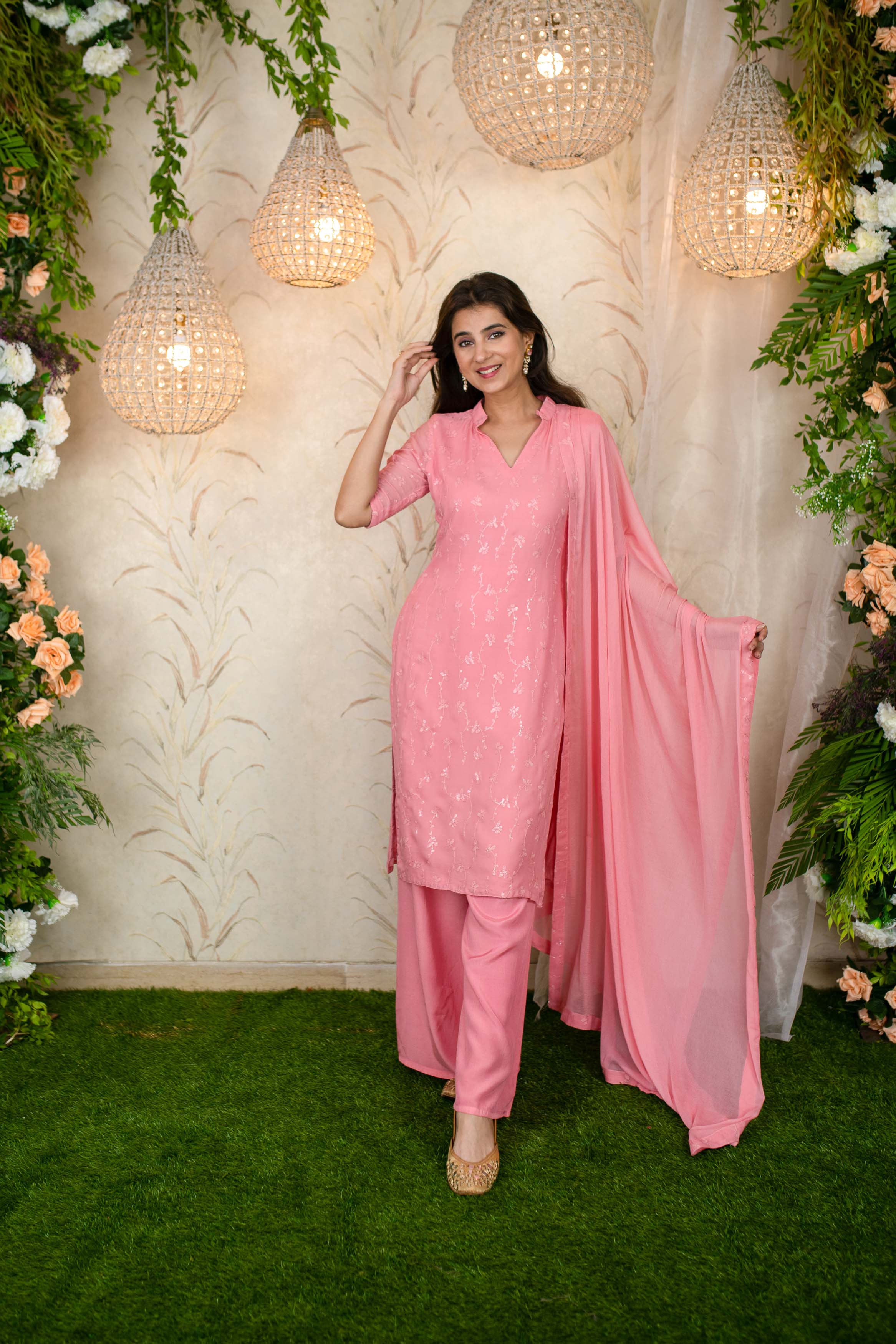 Peach Water Sequin Kurta