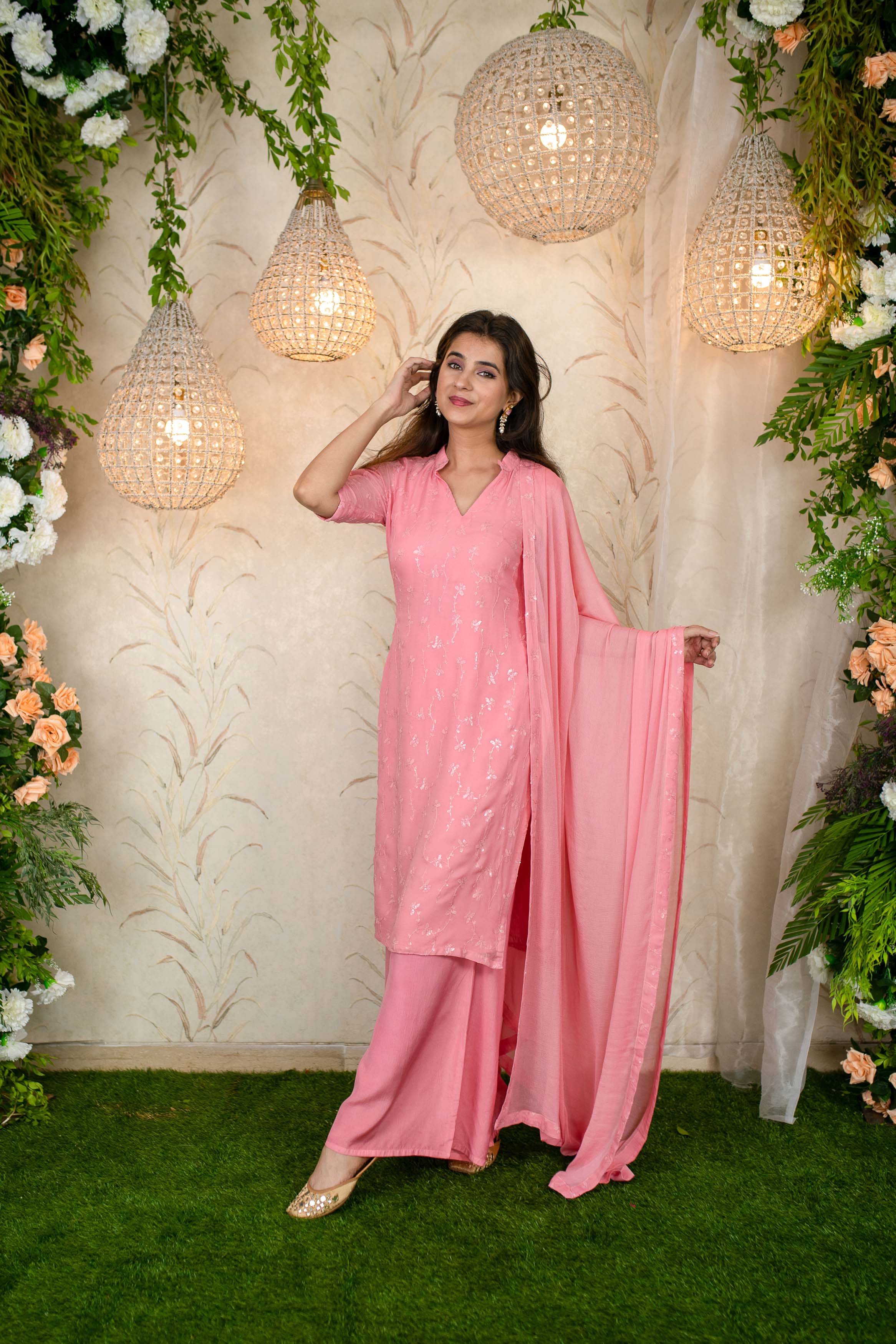 Peach Water Sequin Kurta