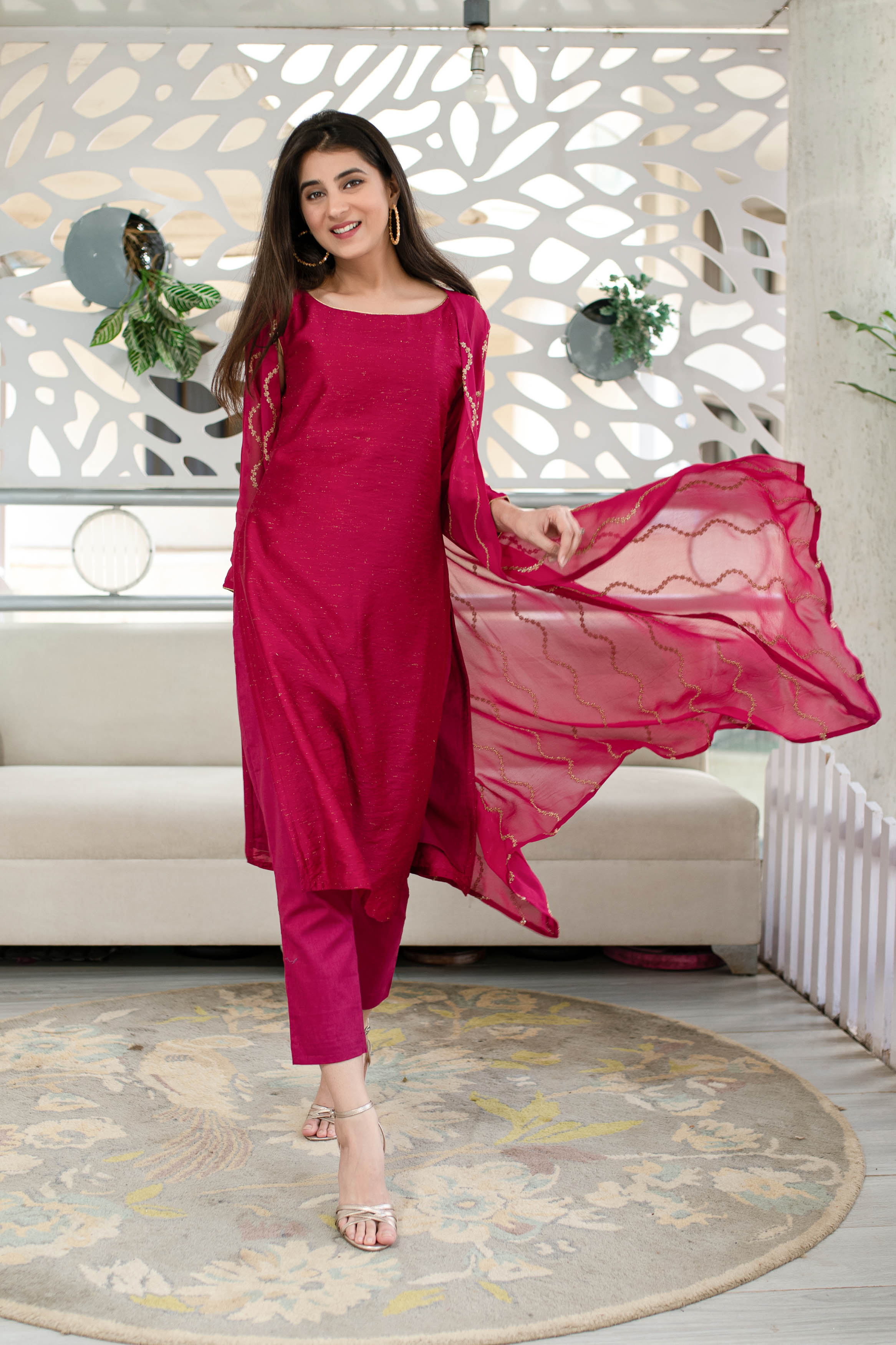 Pink Kurta Pant With Overcoat