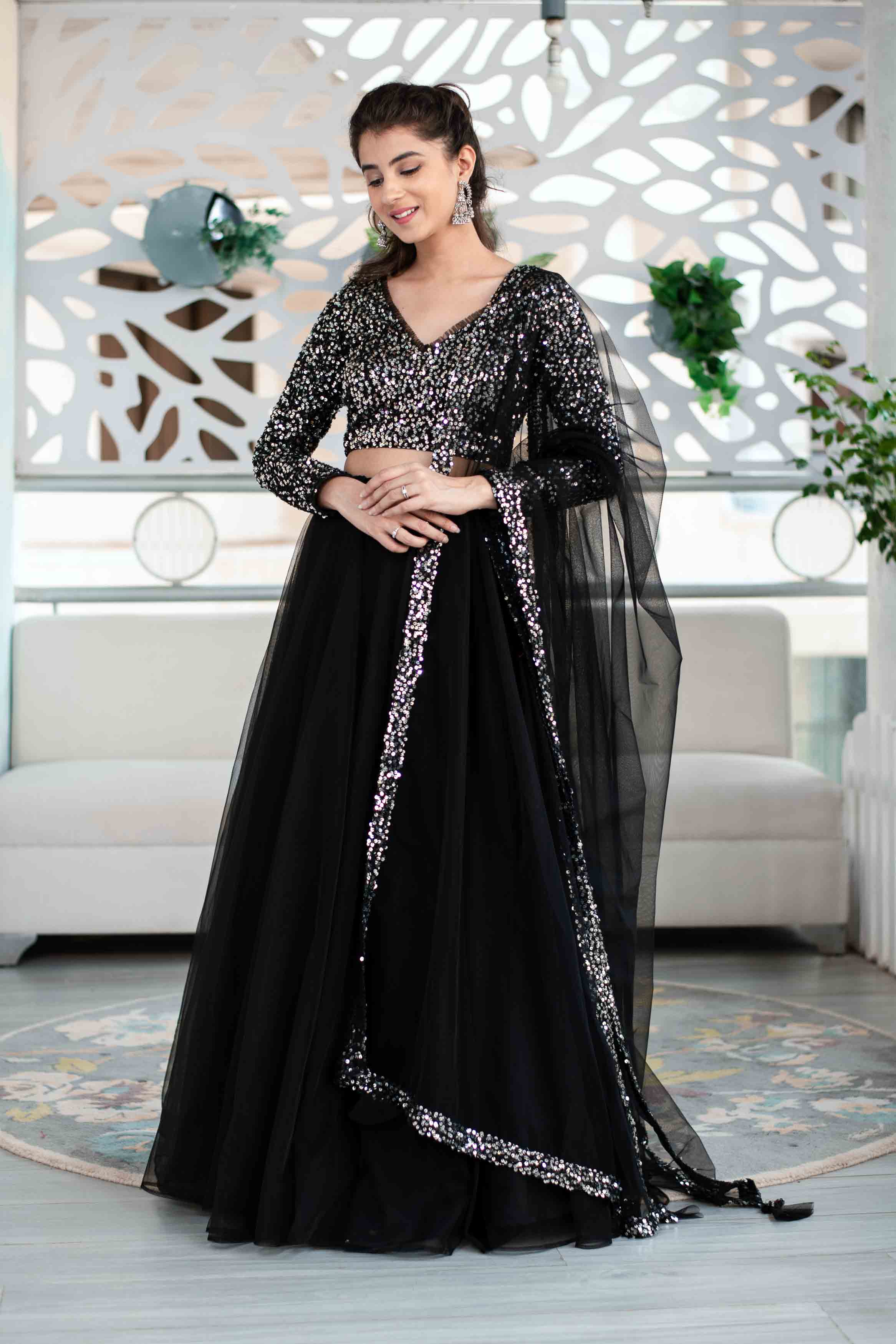 Black And Silver Lehenga