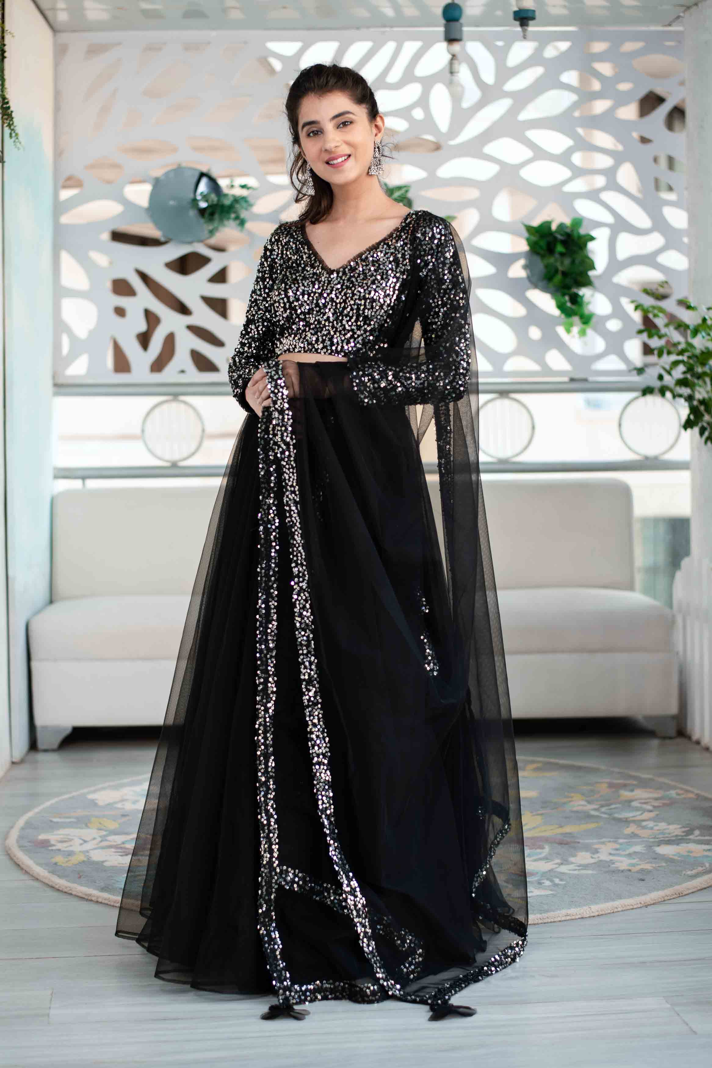 Black And Silver Lehenga