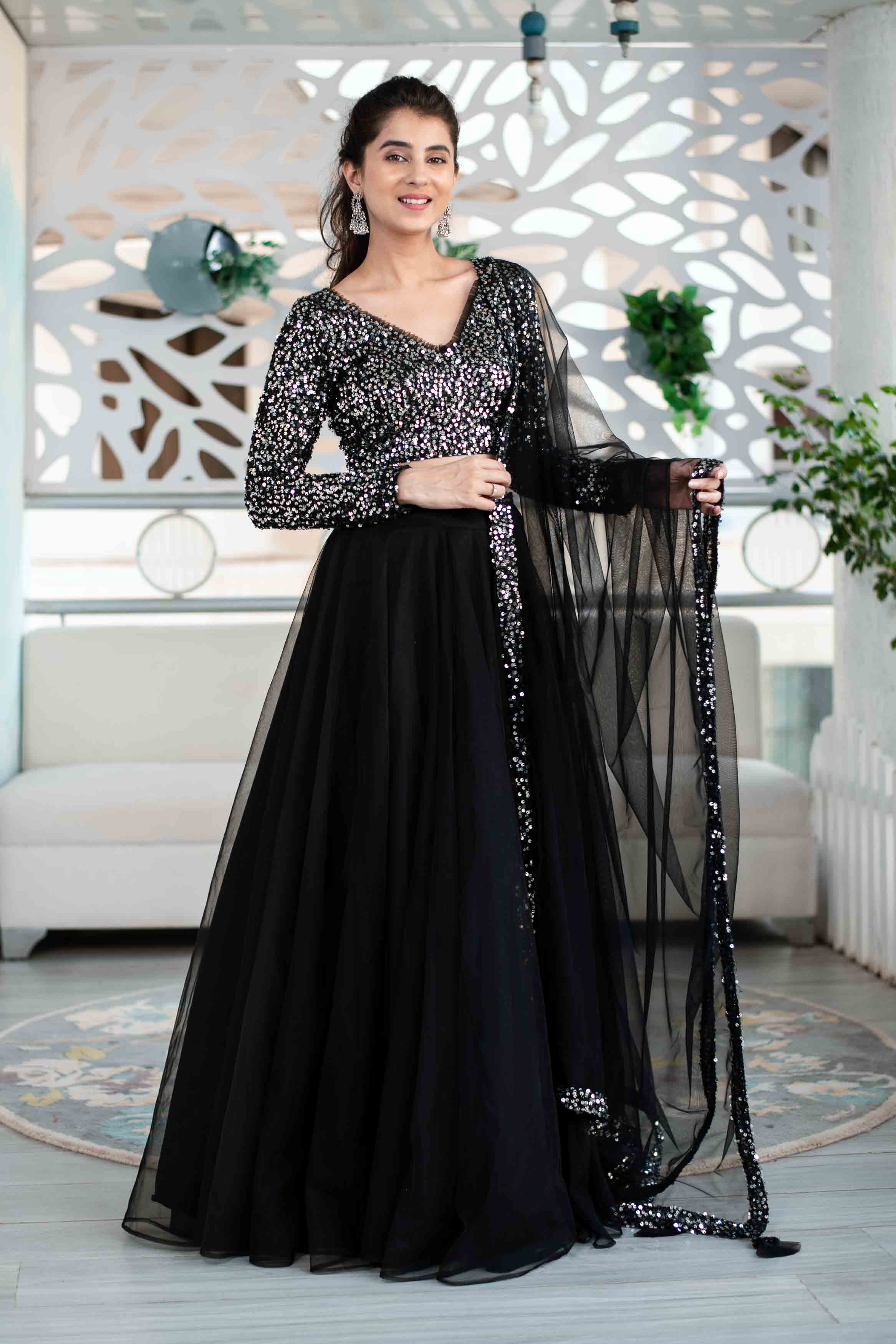 Black And Silver Lehenga