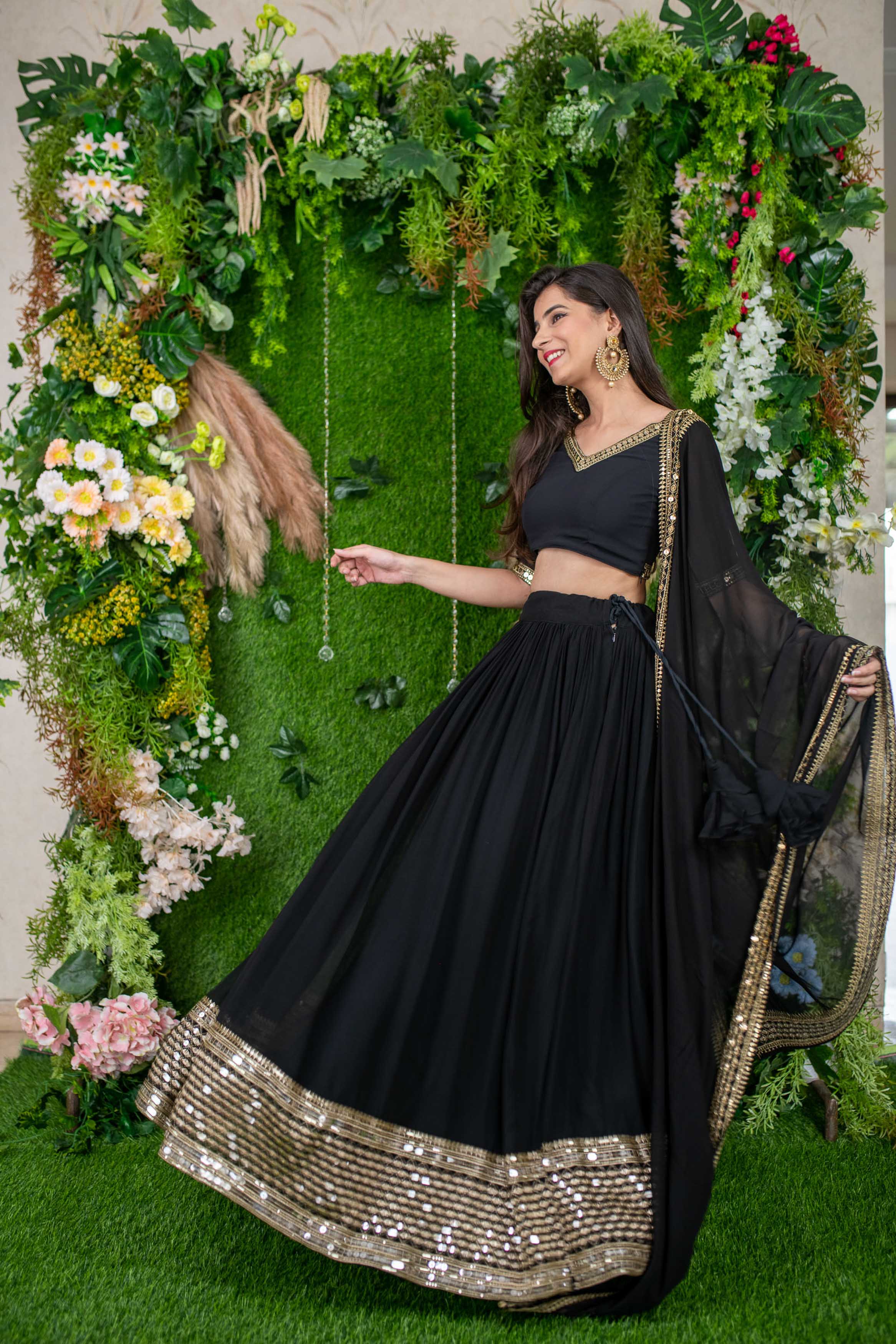 Black And Golden Daman Lehenga