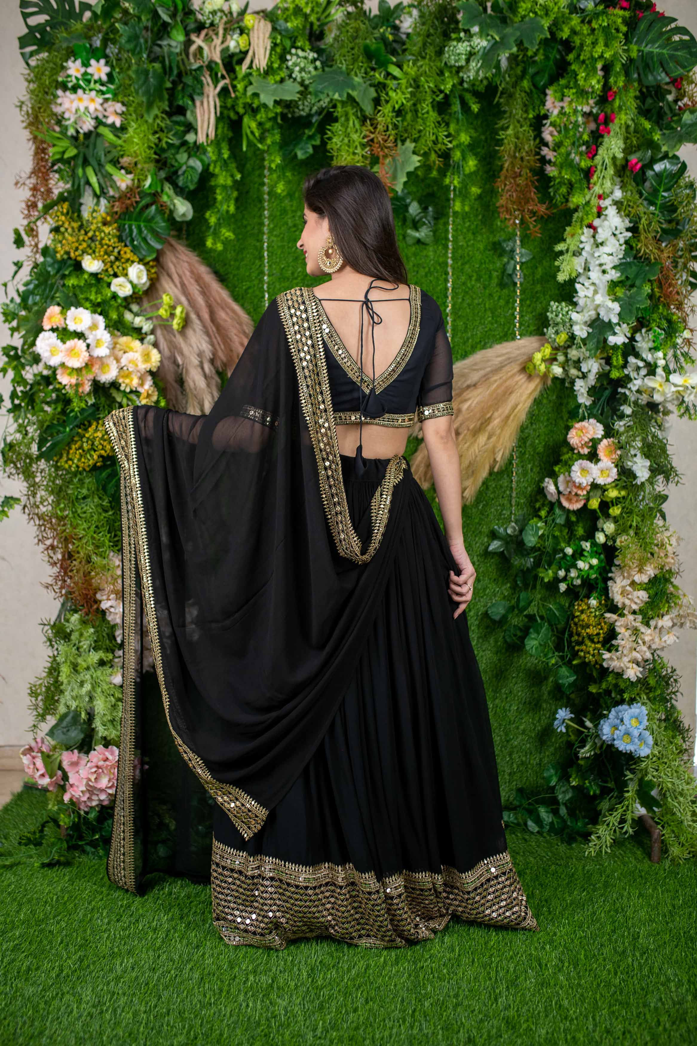 Black And Golden Daman Lehenga