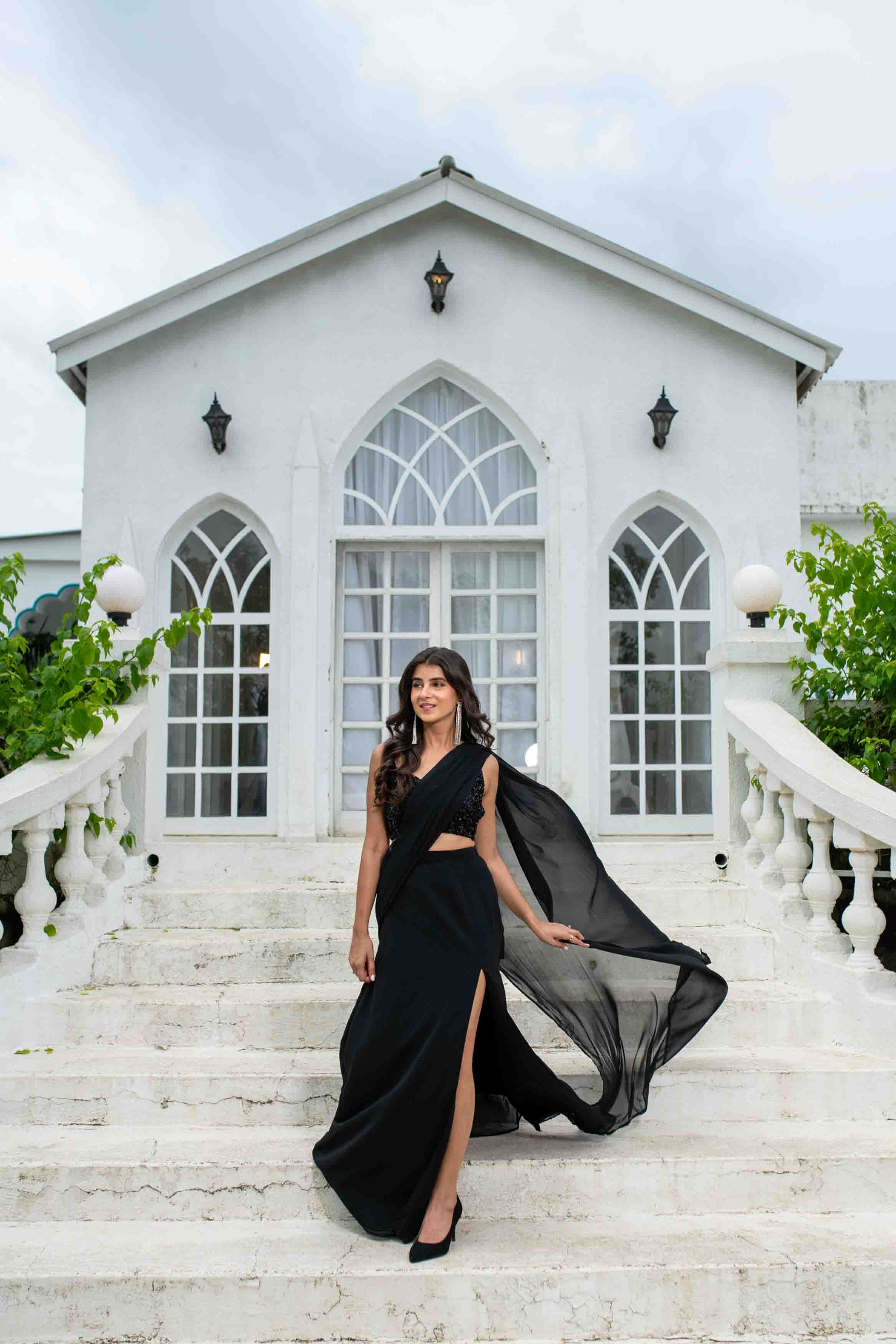 Black Skirt Slit Saree