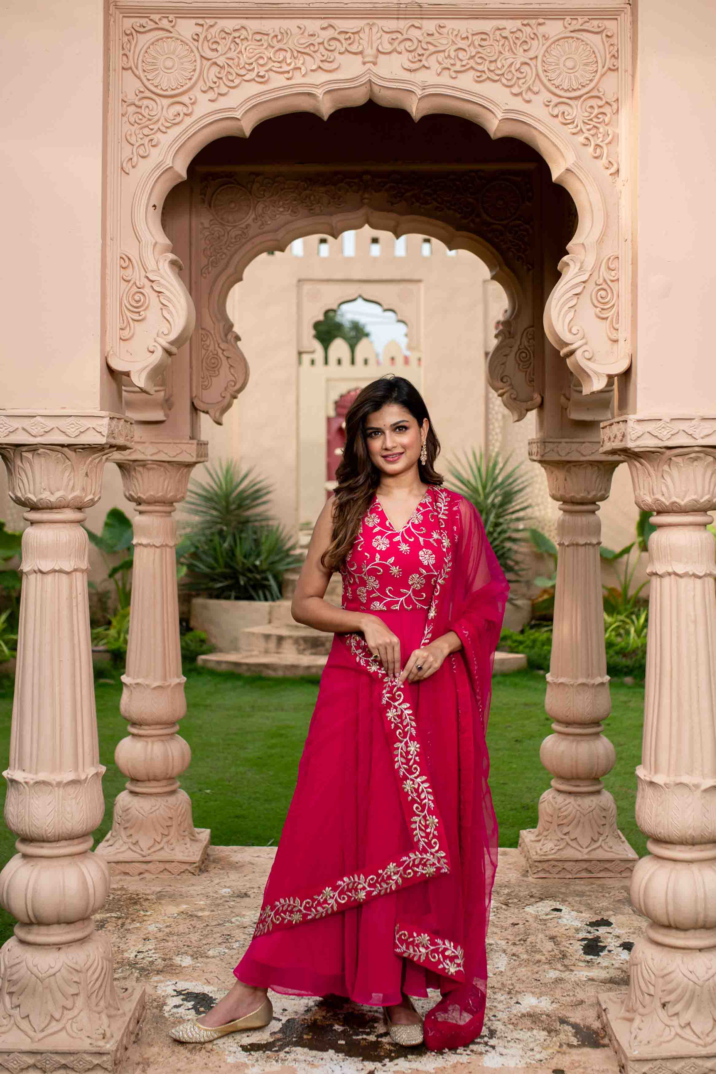 Pink And Gold Anarakli Set