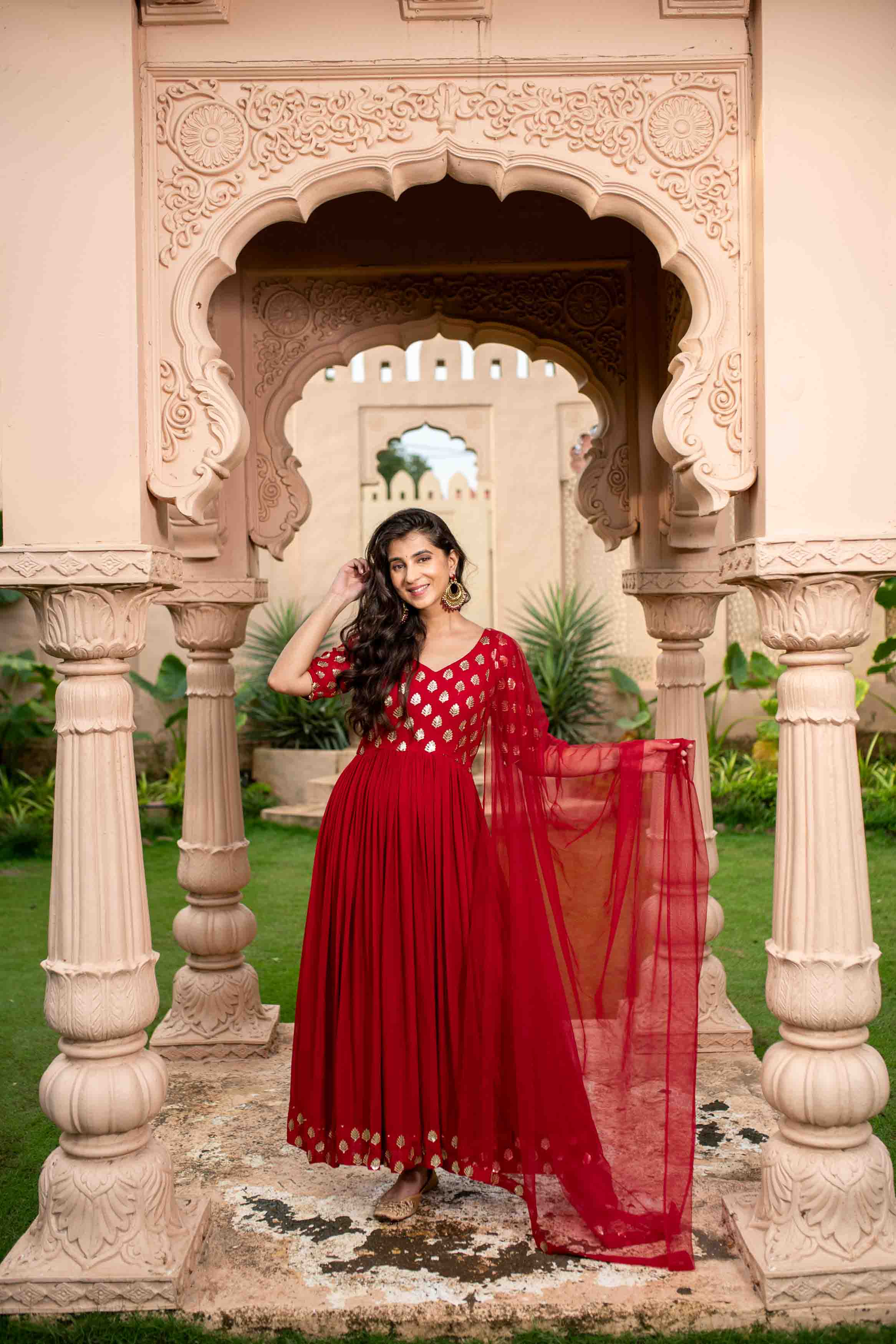 Red And Gold Anarkali