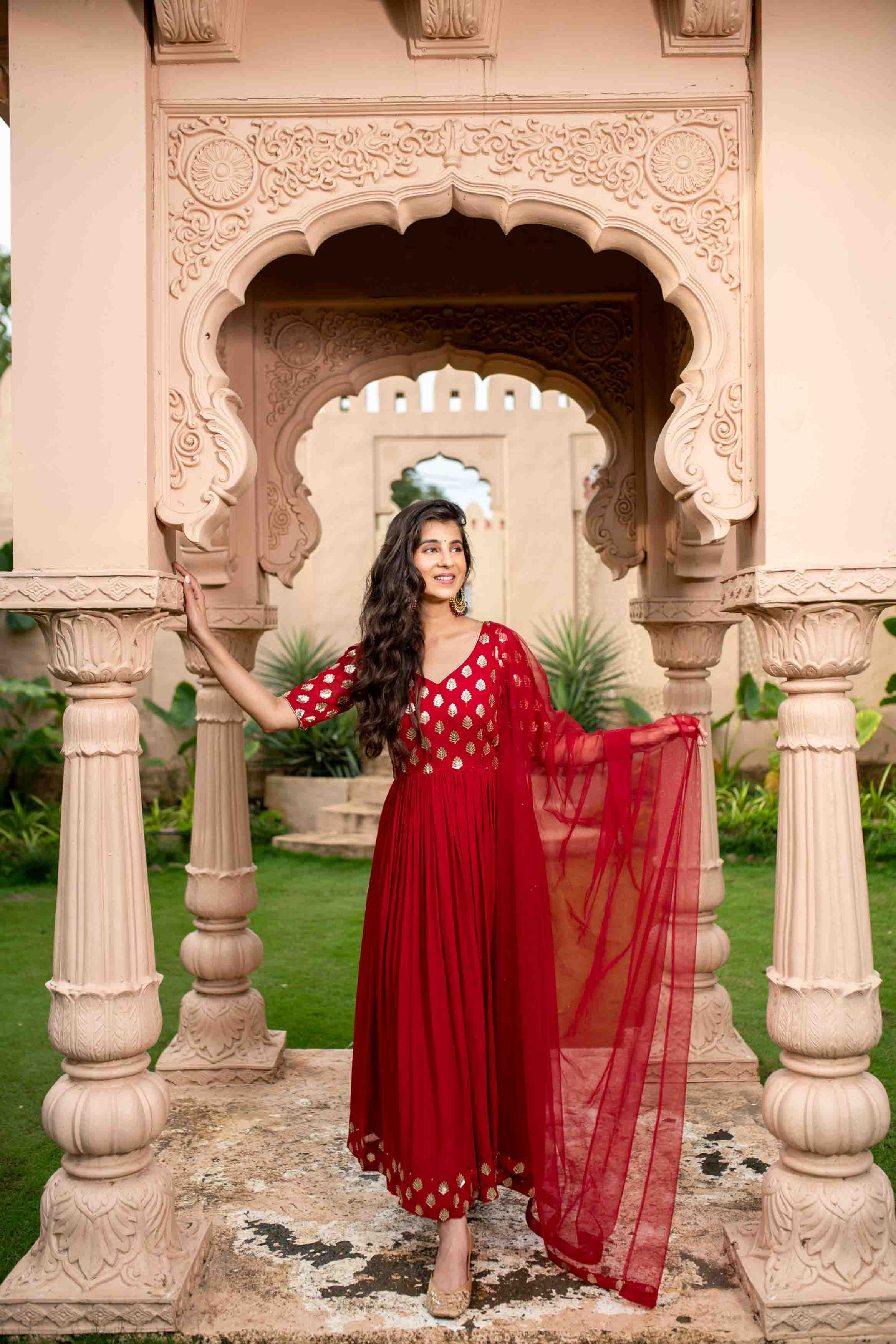 Red And Gold Anarkali