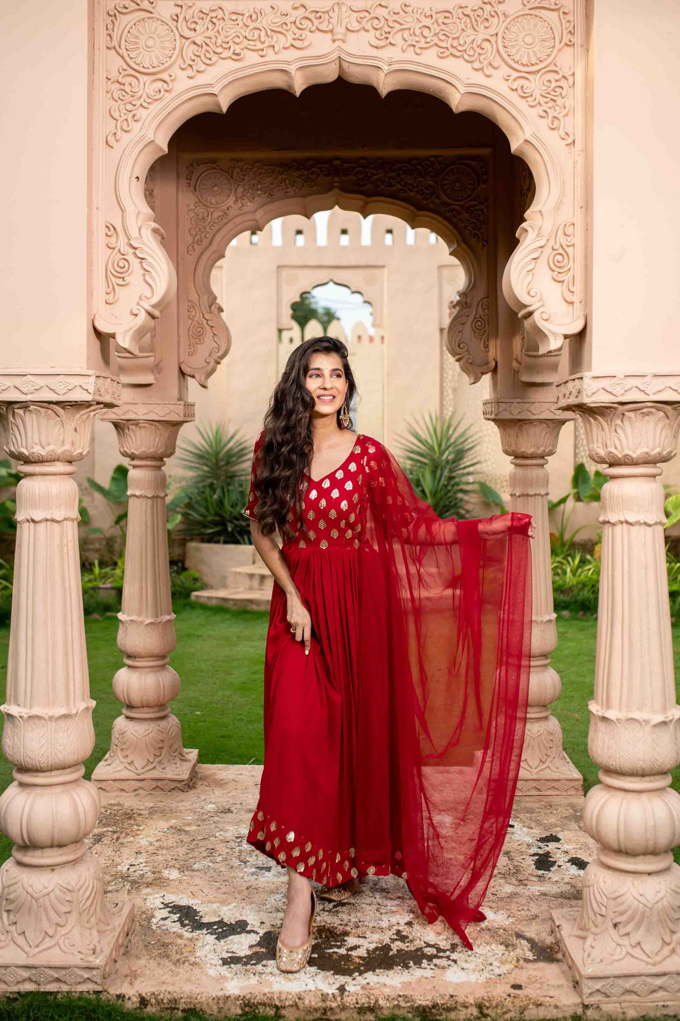 Red And Gold Anarkali