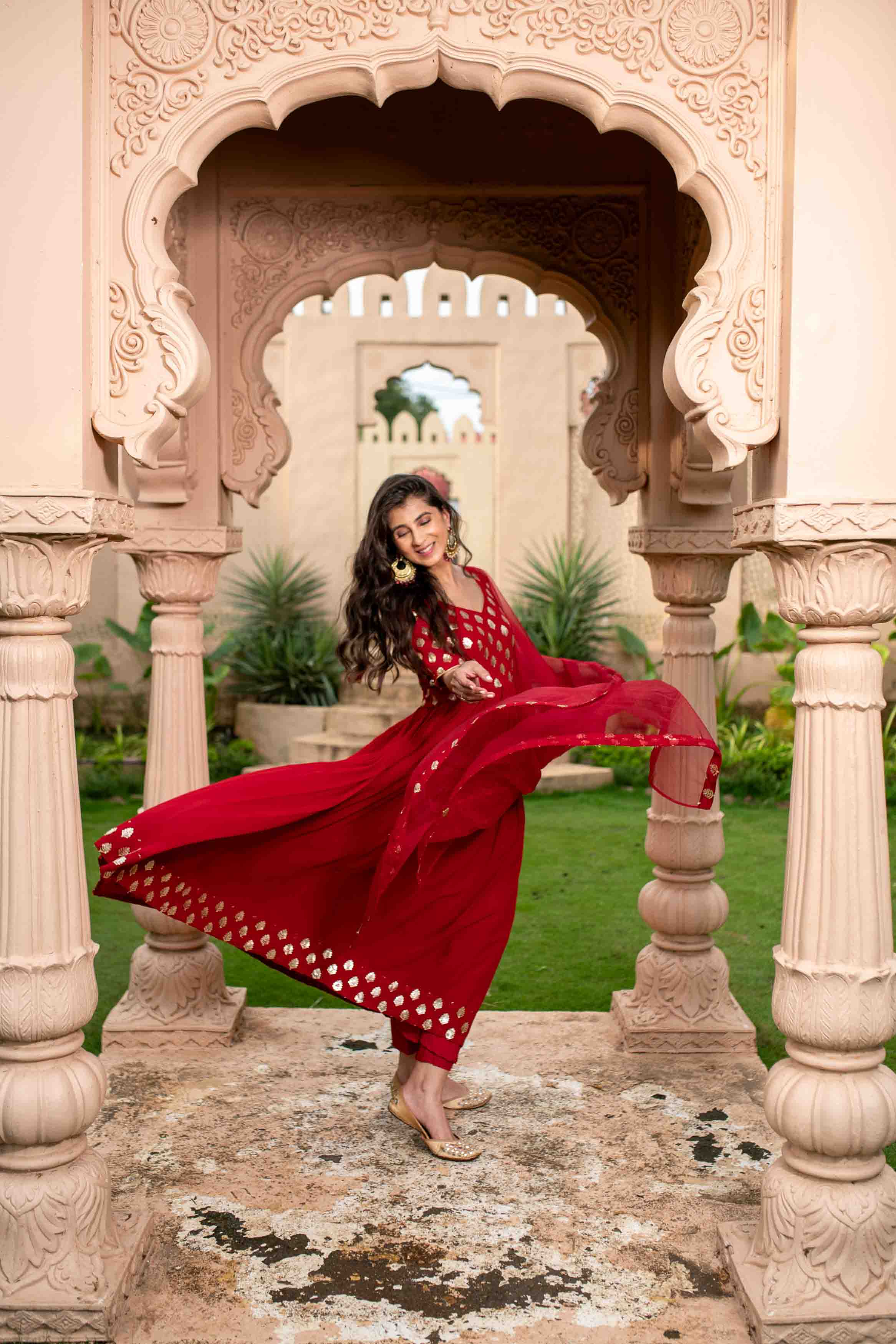 Red And Gold Anarkali