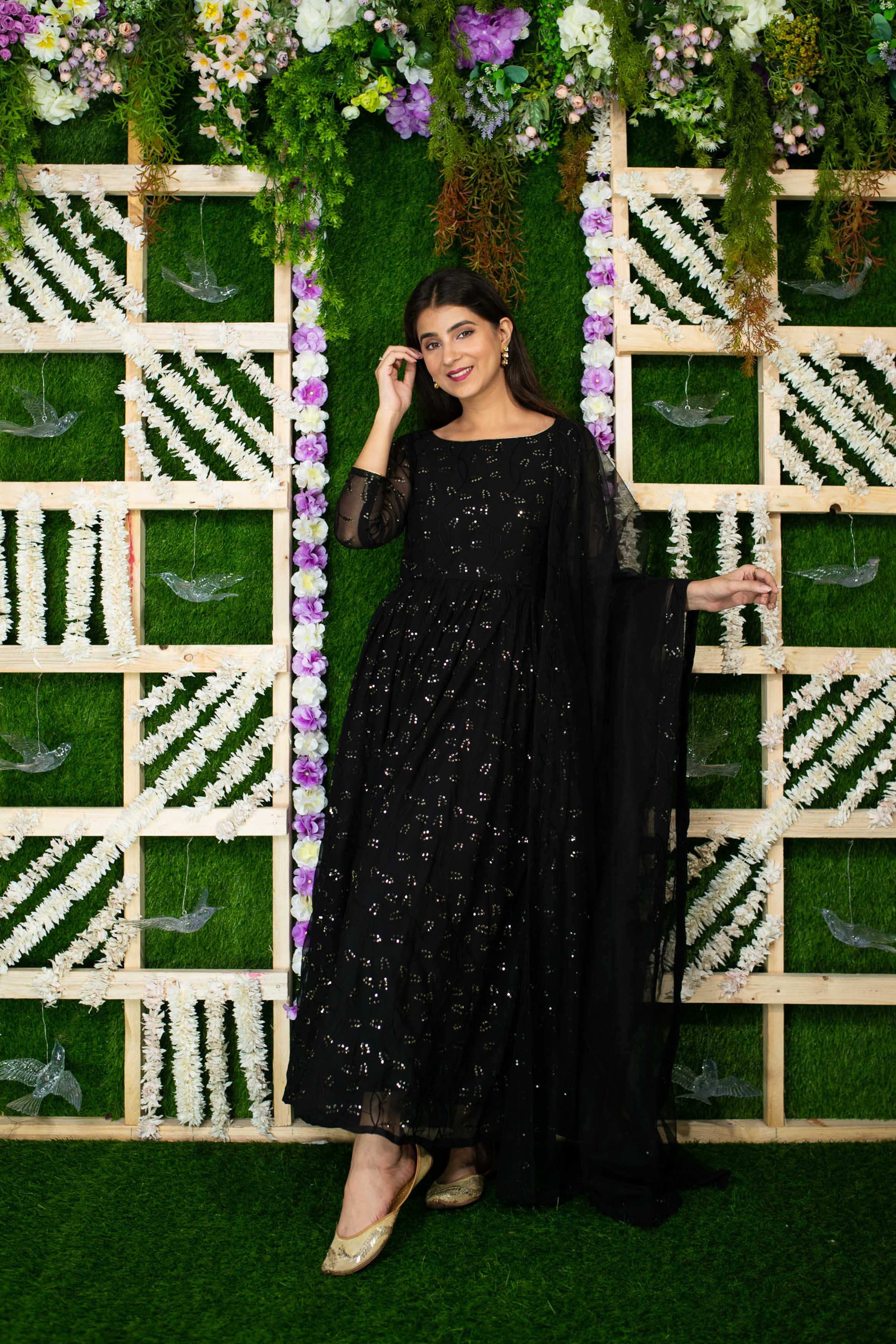 Black And Golden Anarkali