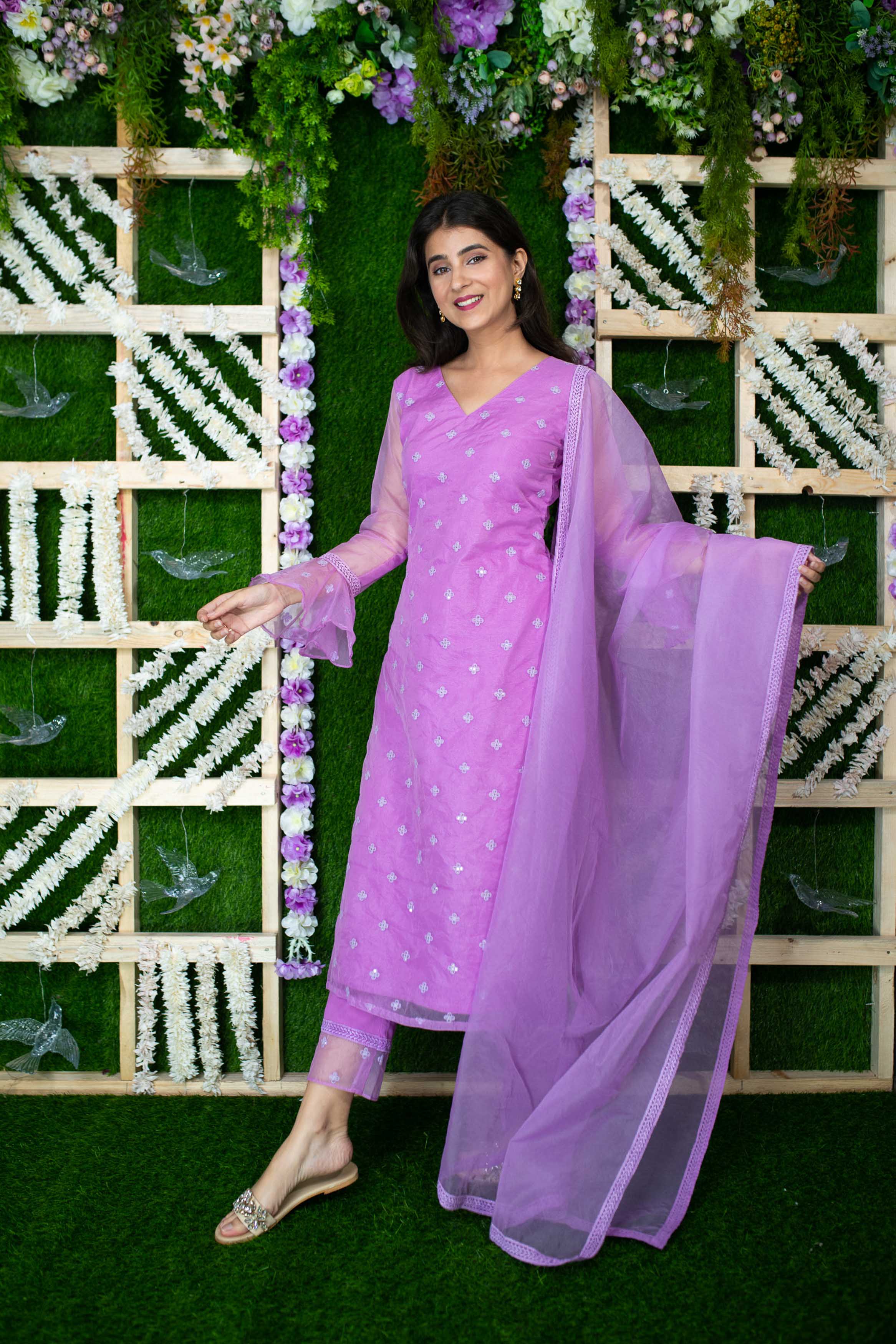 Lavender Organza Kurta Set