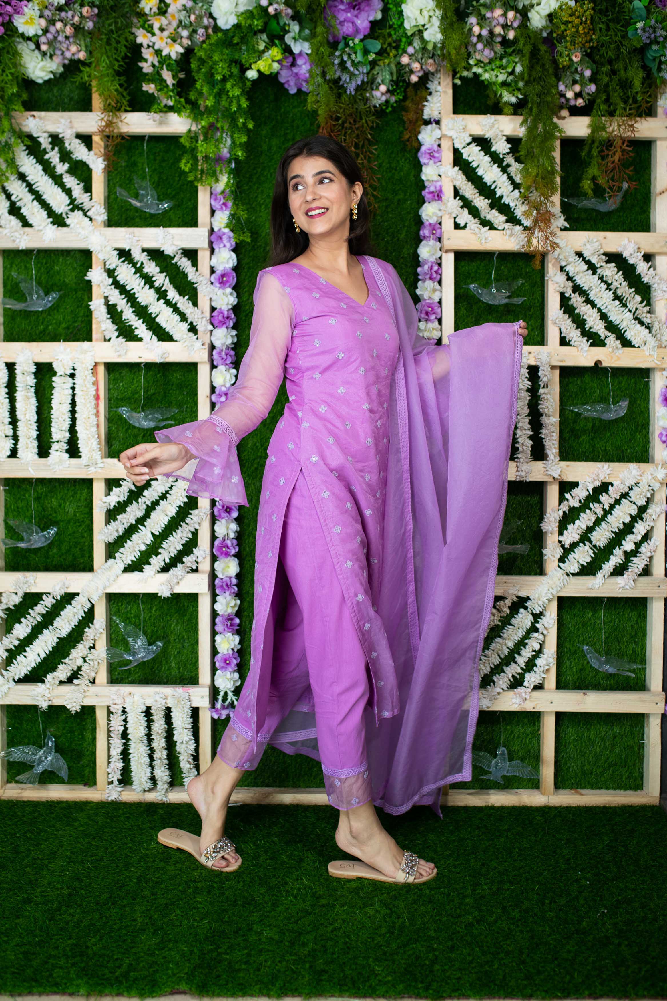 Lavender Organza Kurta Set